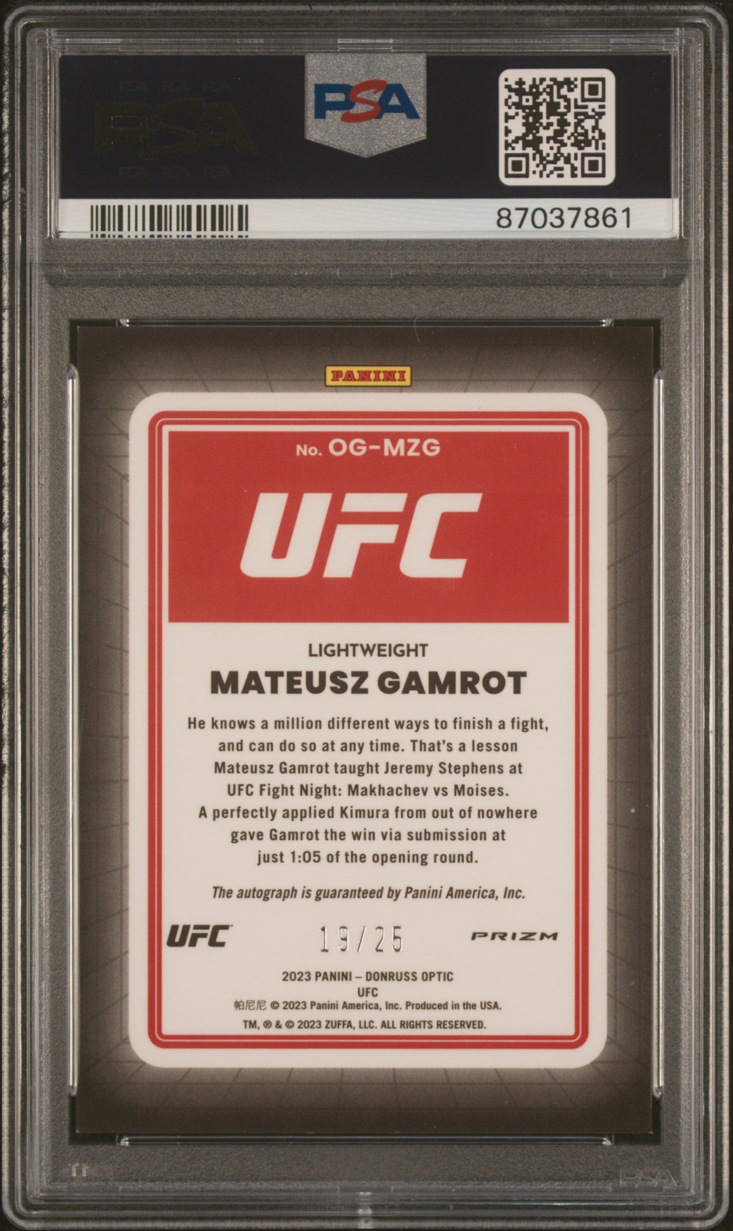 2023 Panini Donruss Optic UFC Opti-Graphs Mateusz Gamrot Teal #OGMZG PSA 9 AUTO - Graded Sports Cards