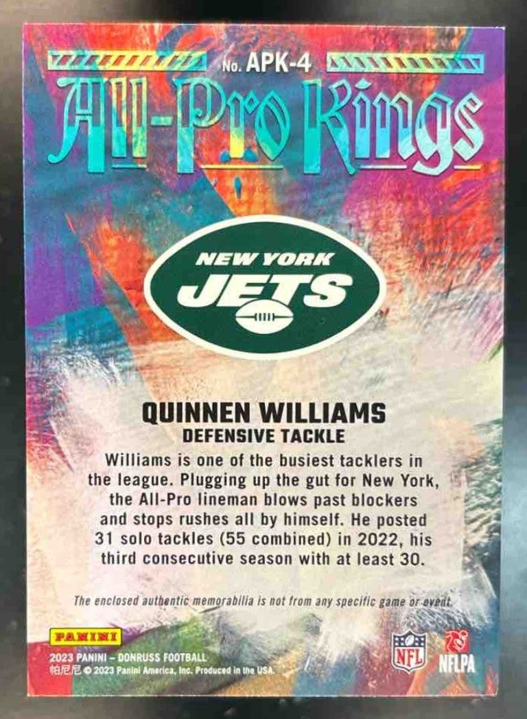 2023 Panini Donruss Quinnen Williams All Pro Kings Relics /399 MEM New York Jet - Sports Cards
