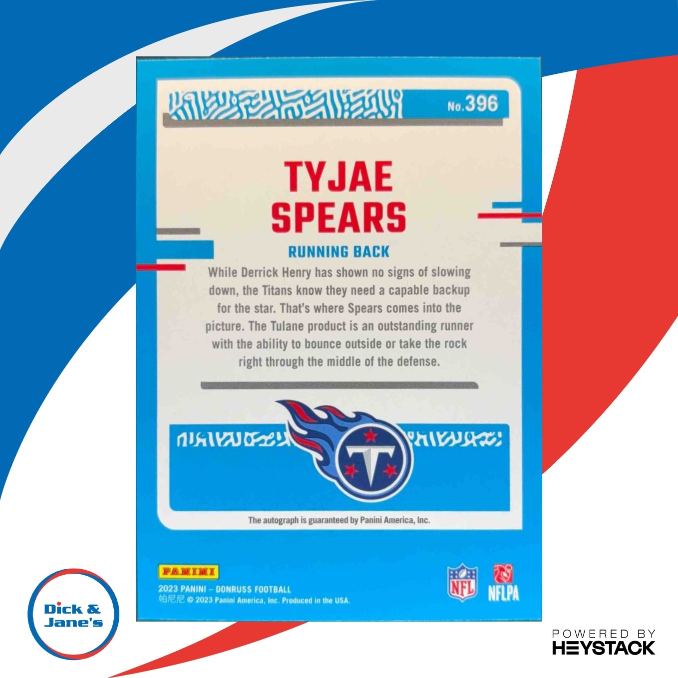 2023 Panini Donruss Tyjae Spears Rated Rookie Auto Green #396 Tennessee Titans - Sports Cards