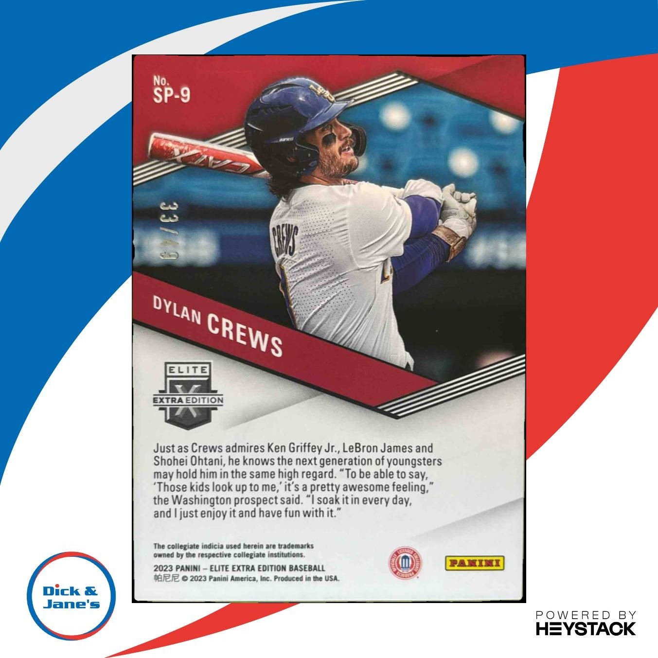 2023 Panini Elite Extra Edition Dylan Crews Spellbound Purple /49 Nationals - Sports Cards