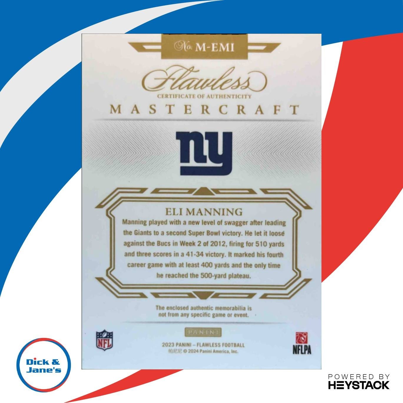 2023 Panini Flawless Eli Manning Mastercraft 1/15 #M-EMI MEM New York Giants - Sports Cards