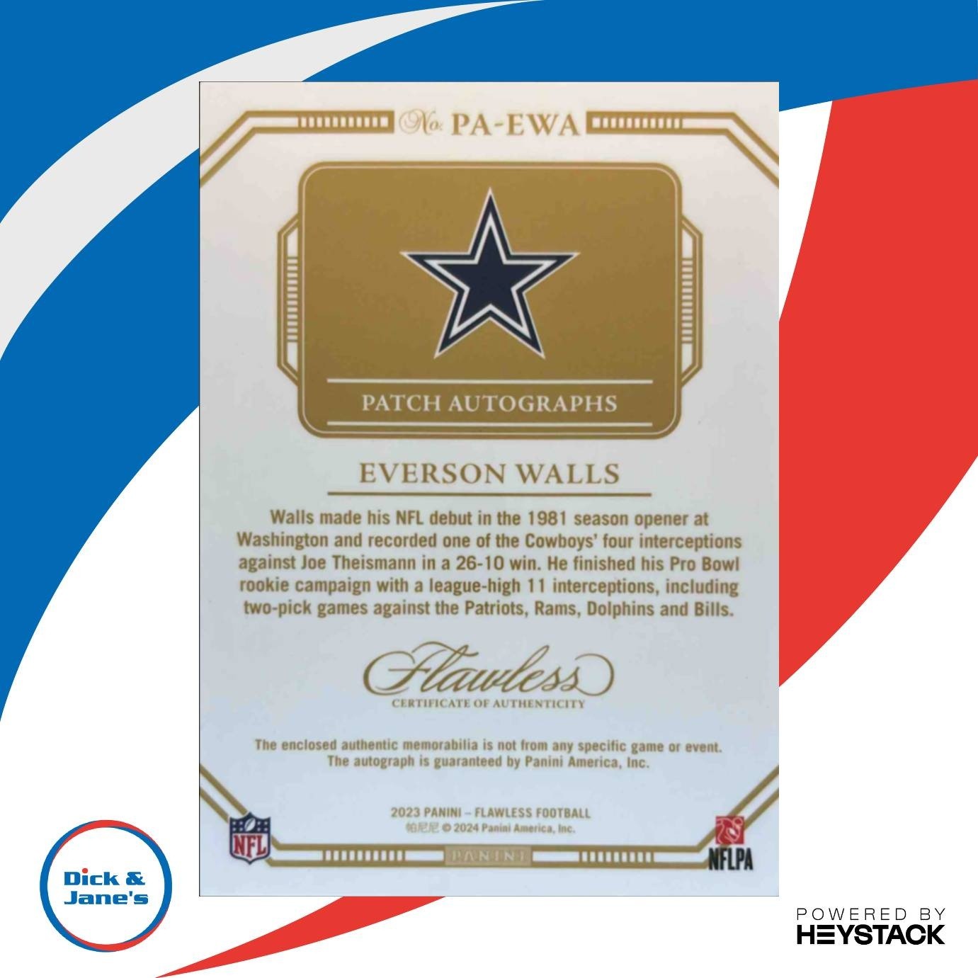 2023 Panini Flawless Everson Walls Patch Auto Emerald 1/5 MEM Dallas Cowboys - Sports Cards