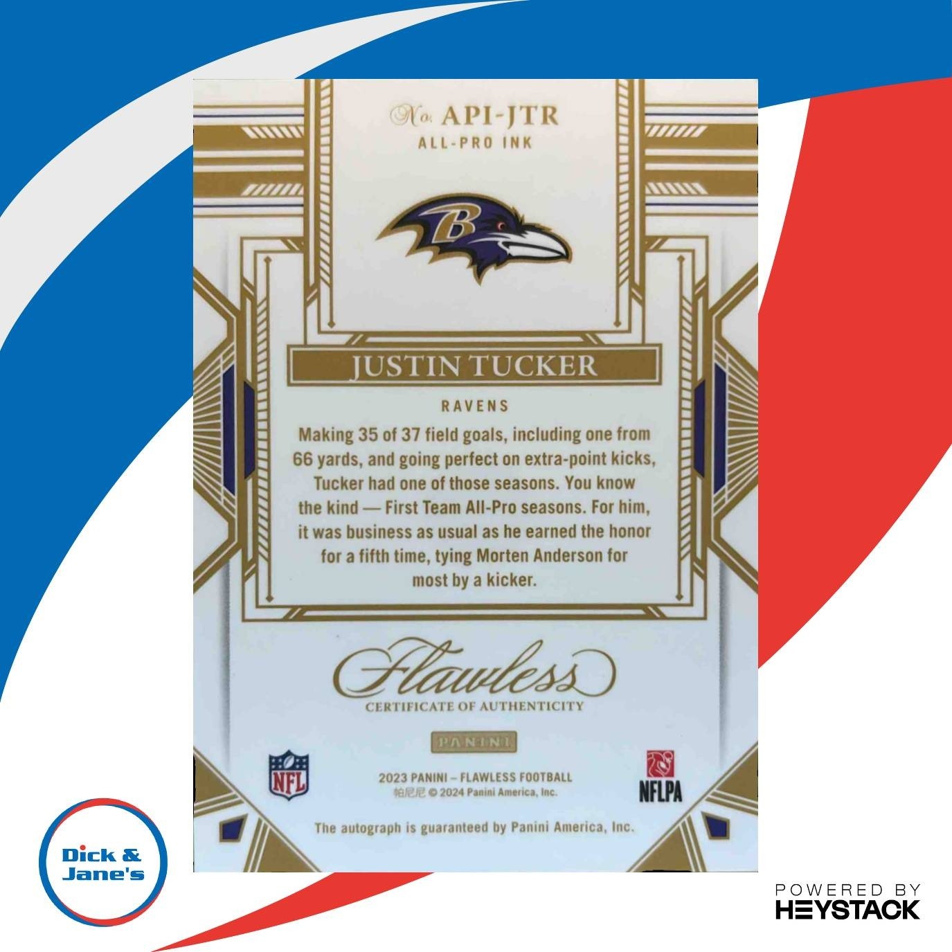 2023 Panini Flawless Justin Tucker All Pro Ink 5/25 Auto Baltimore Ravens - Sports Cards
