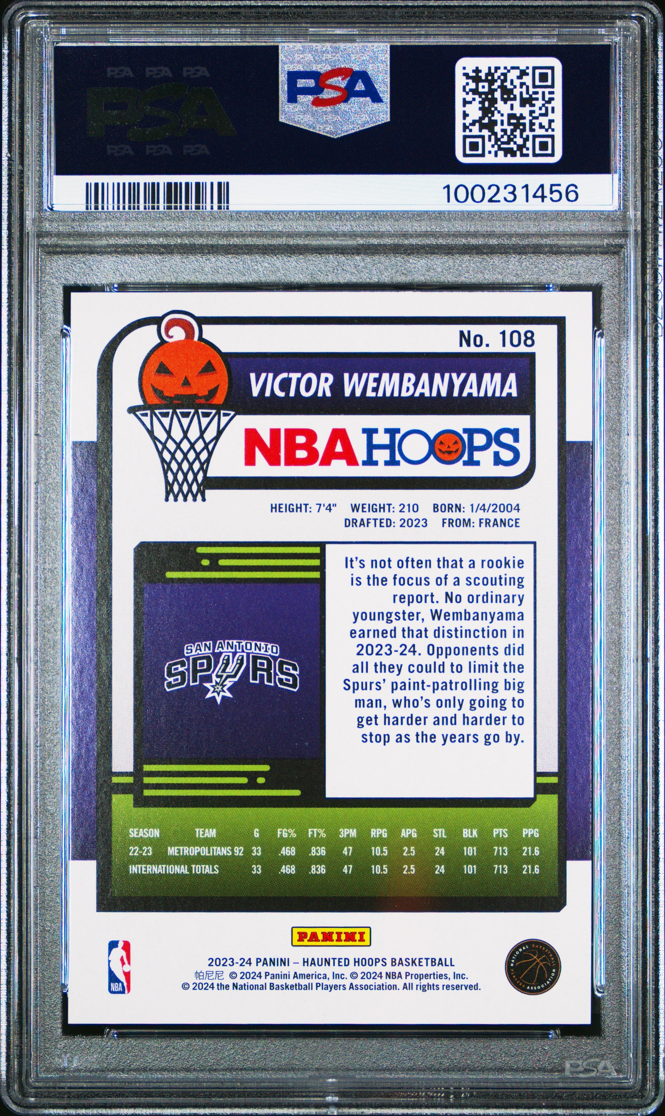 2023 Panini Haunted Hoops Victor Wembanyama #108 PSA 10 - Graded Sports Cards