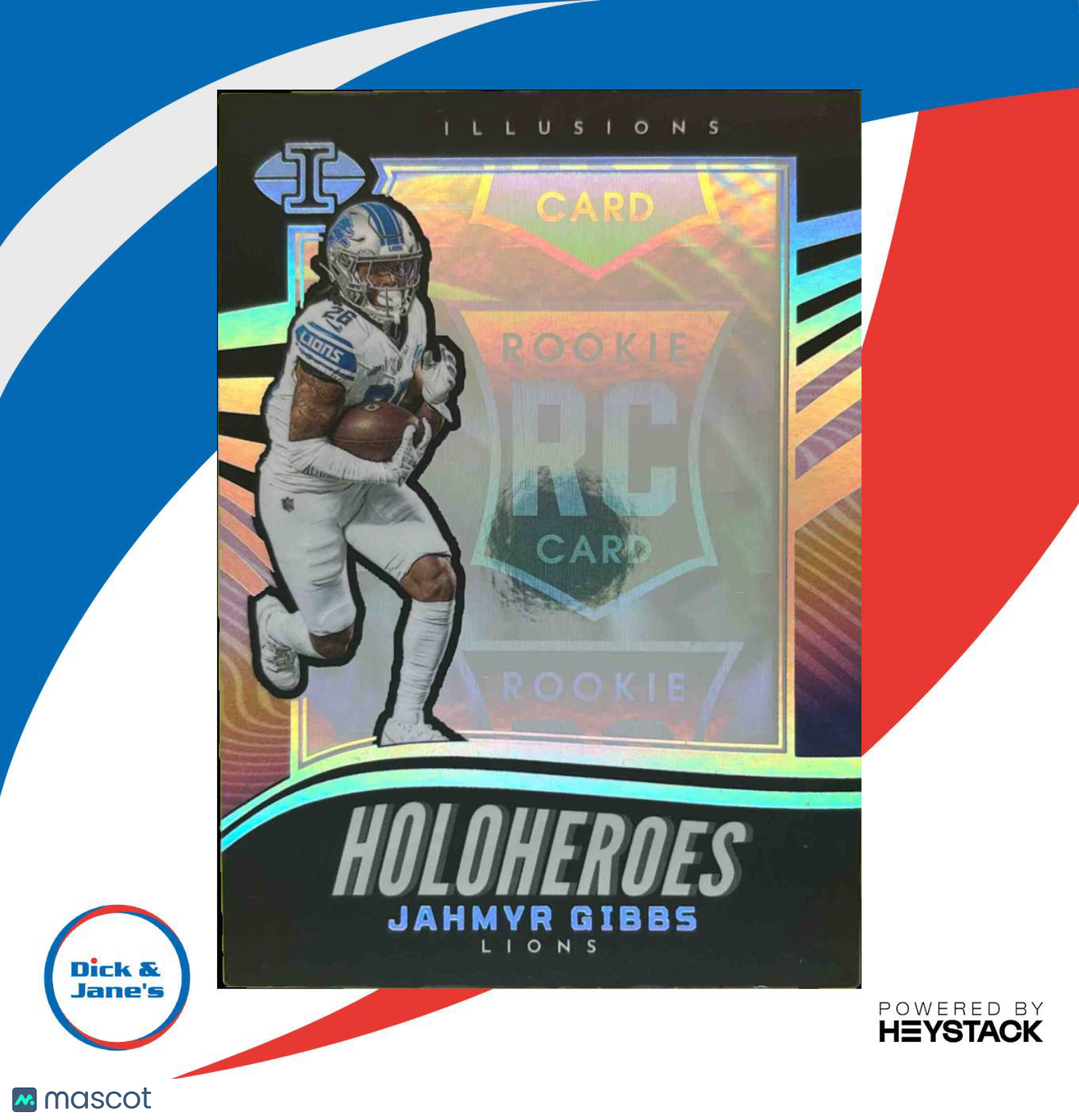 2023 Panini Illusions Jahmyr Gibbs HoloHeroes Rookie #16 RC Detroit Lions - Sports Cards