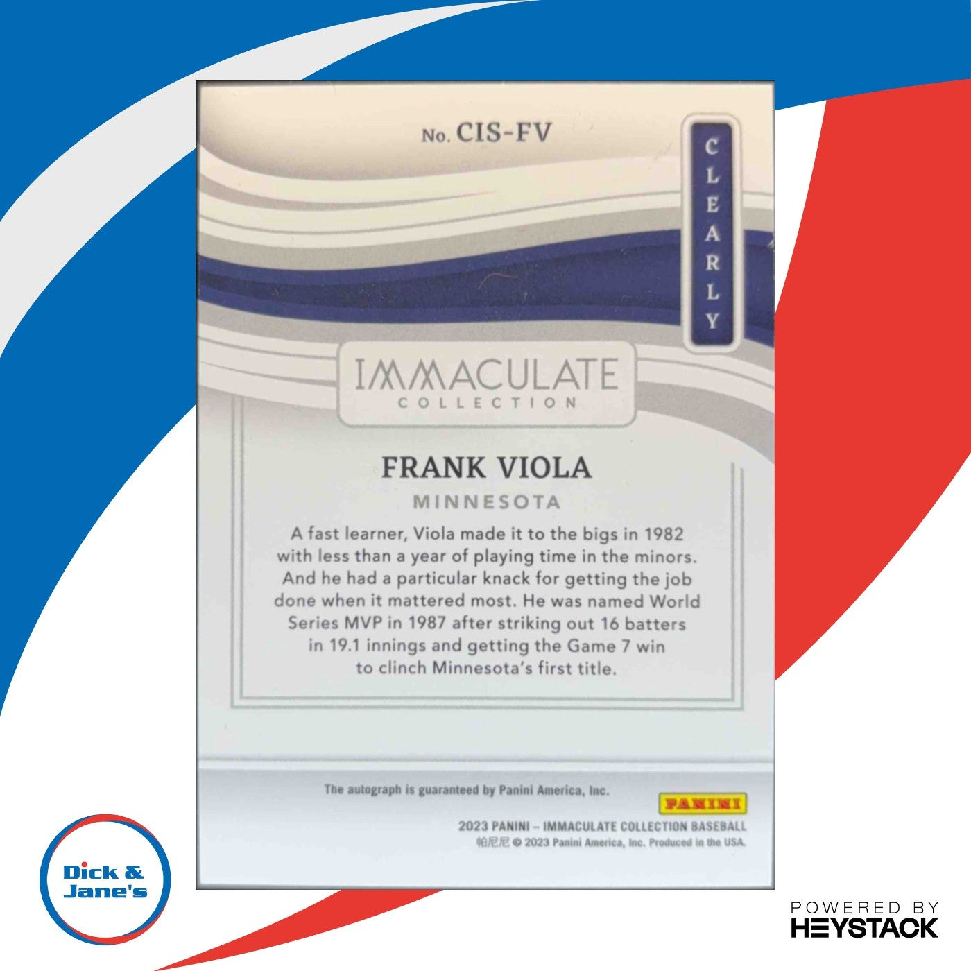 2023 Panini Immaculate Collection Frank Viola Clearly Signatures Blue /25 Auto - Sports Cards