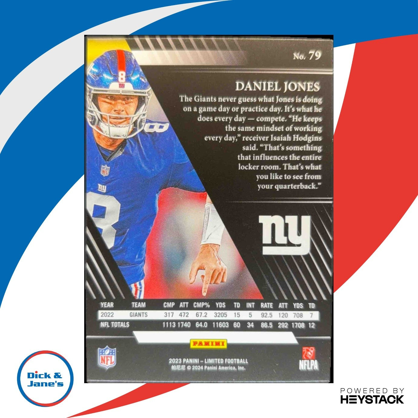 2023 Panini Limited Daniel Jones Ruby Spotlight 40/49 #79 New York Giants - Sports Cards