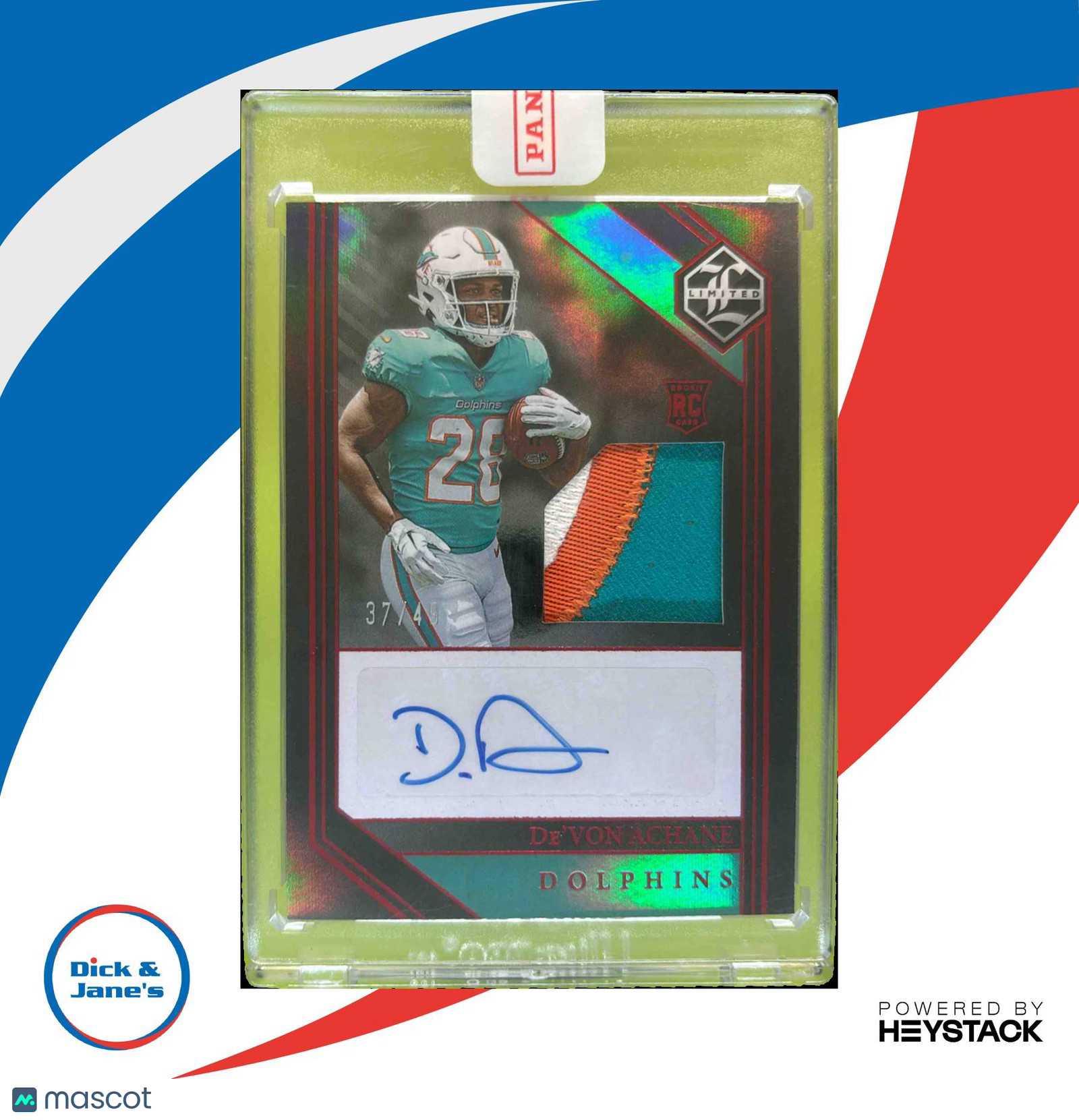 2023 Panini Limited De’Von Achane Ruby Spotlight /49 #109 RC Auto Miami Dolphins - Sports Cards