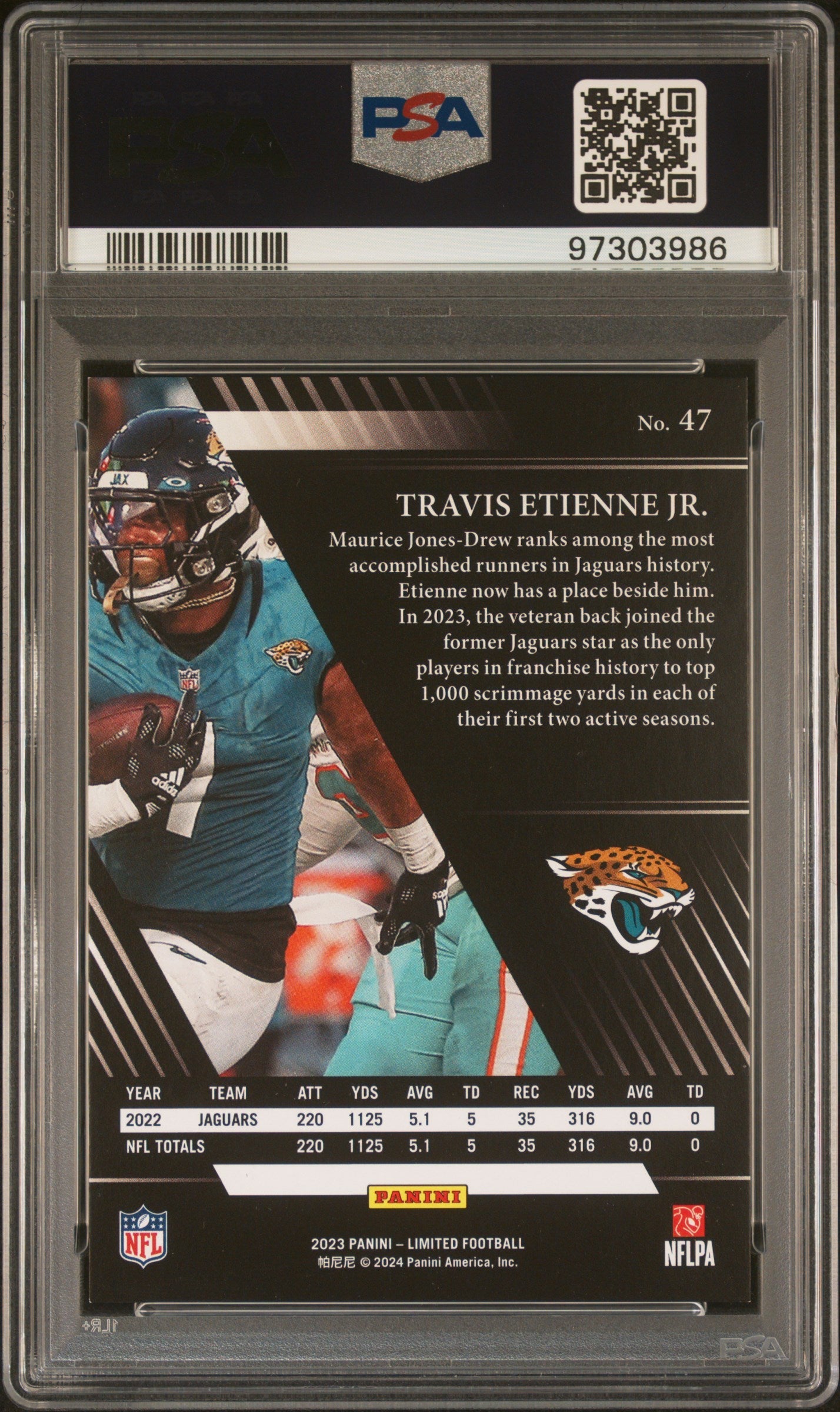 2023 Panini Limited Travis Etienne Emerald Spotlight Rookie 07/10 PSA 9 Jaguars - Graded Sports Cards