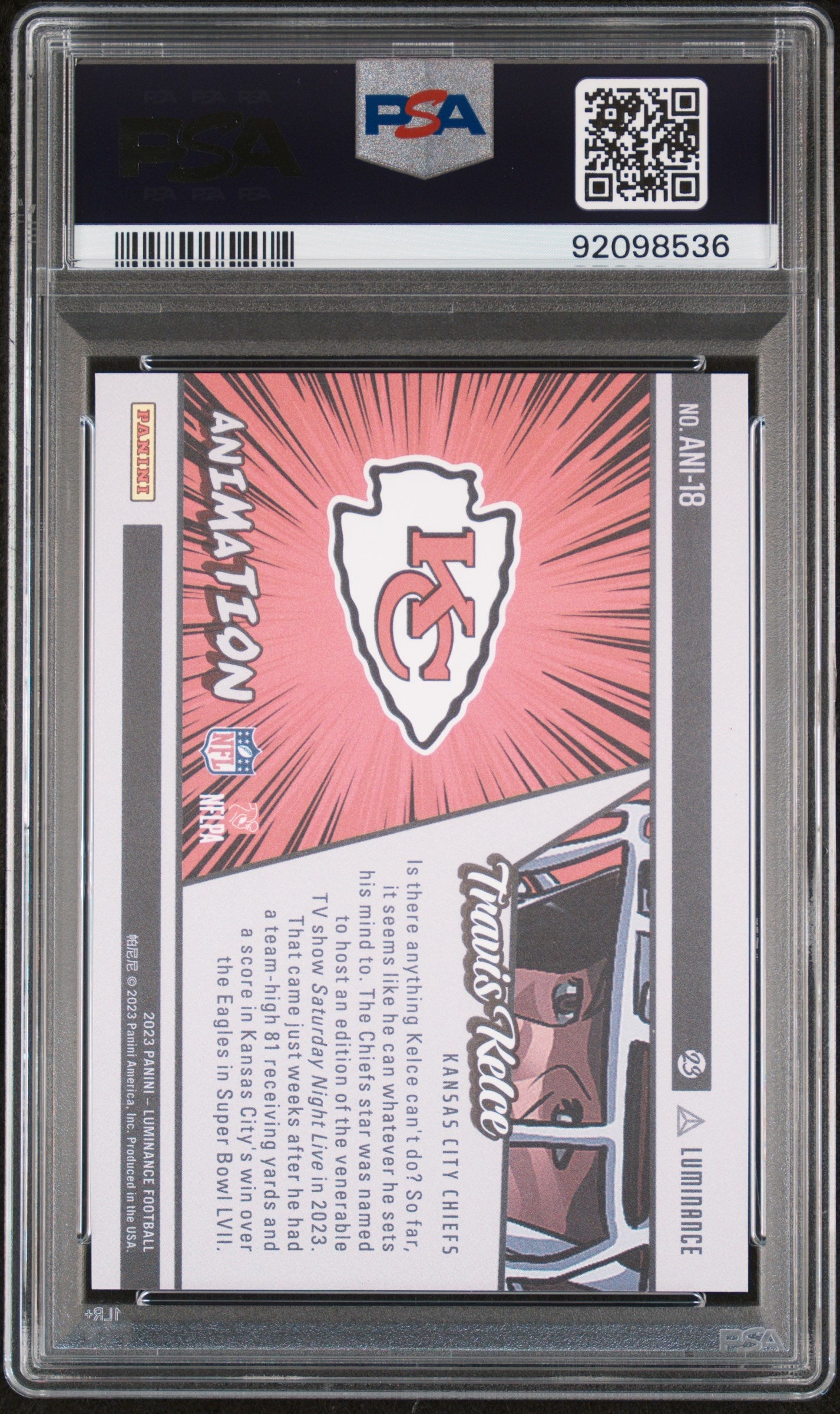 2023 Panini Luminance Animation Travis Kelce #ANI18 PSA 9 - Graded Sports Cards
