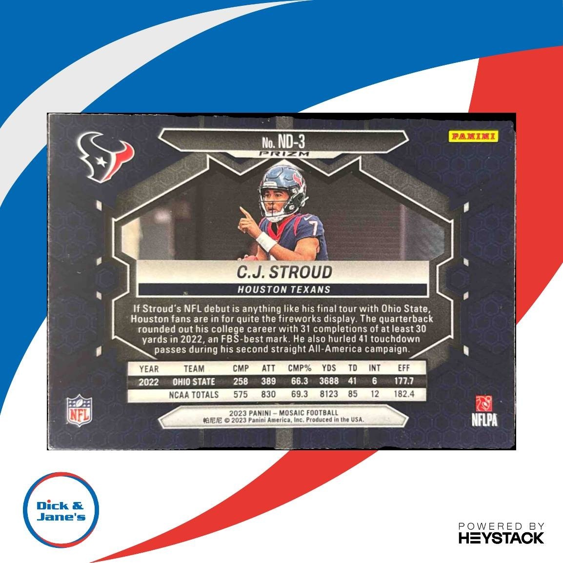 2023 Panini Mosaic C.J. Stroud Green Mosaic #ND-3 RC NFL Debut Houston Texans - Sports Cards
