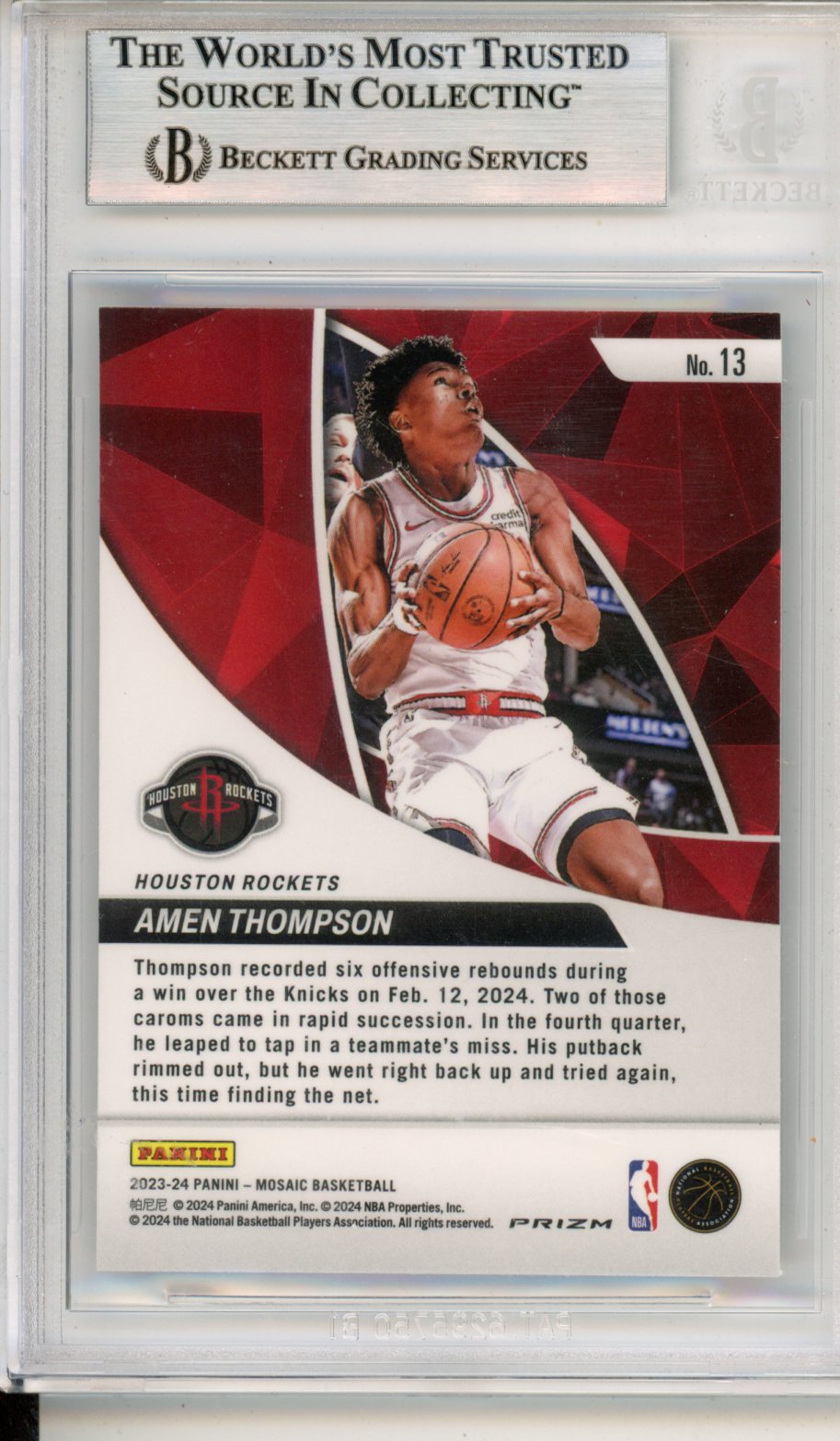 2023 Panini Mosaic Elevate Mosaic Amen Thompson Rookie BGS 8.5 Houston Rockets - Graded Sports Cards