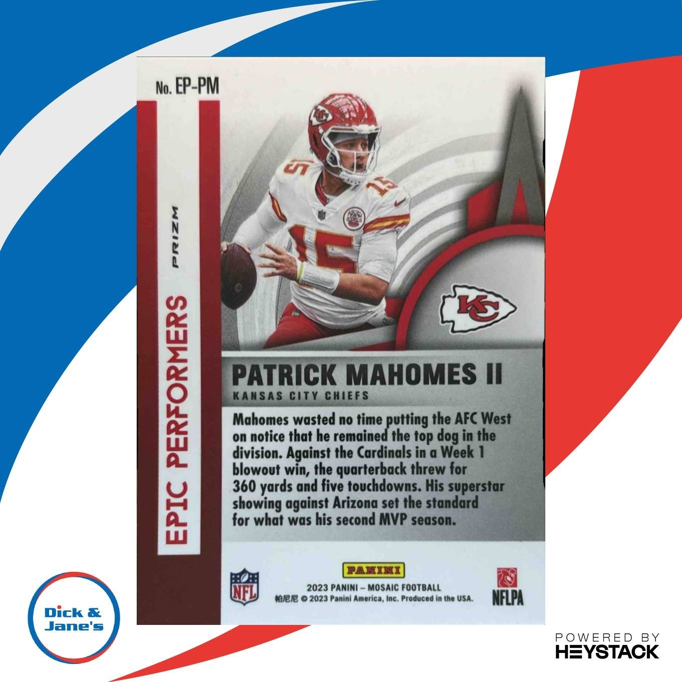 2023 Panini Mosaic Patrick Mahomes II Epic Performers #EP-PM Kansas City Chiefs - Sports Cards
