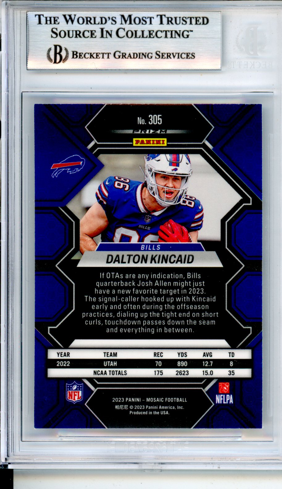 2023 Panini Mosaic Silver Holo Dalton Kincaid Rookie BGS 9 MINT Buffalo Bills - Graded Sports Cards