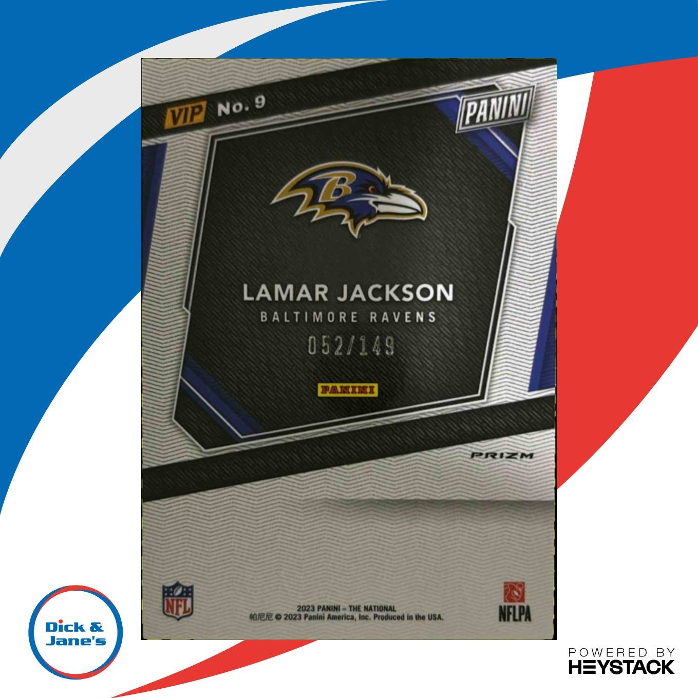 2023 Panini National Convention VIP Lamar Jackson Blue Sparkle 52/149 #9 Ravens - Sports Cards