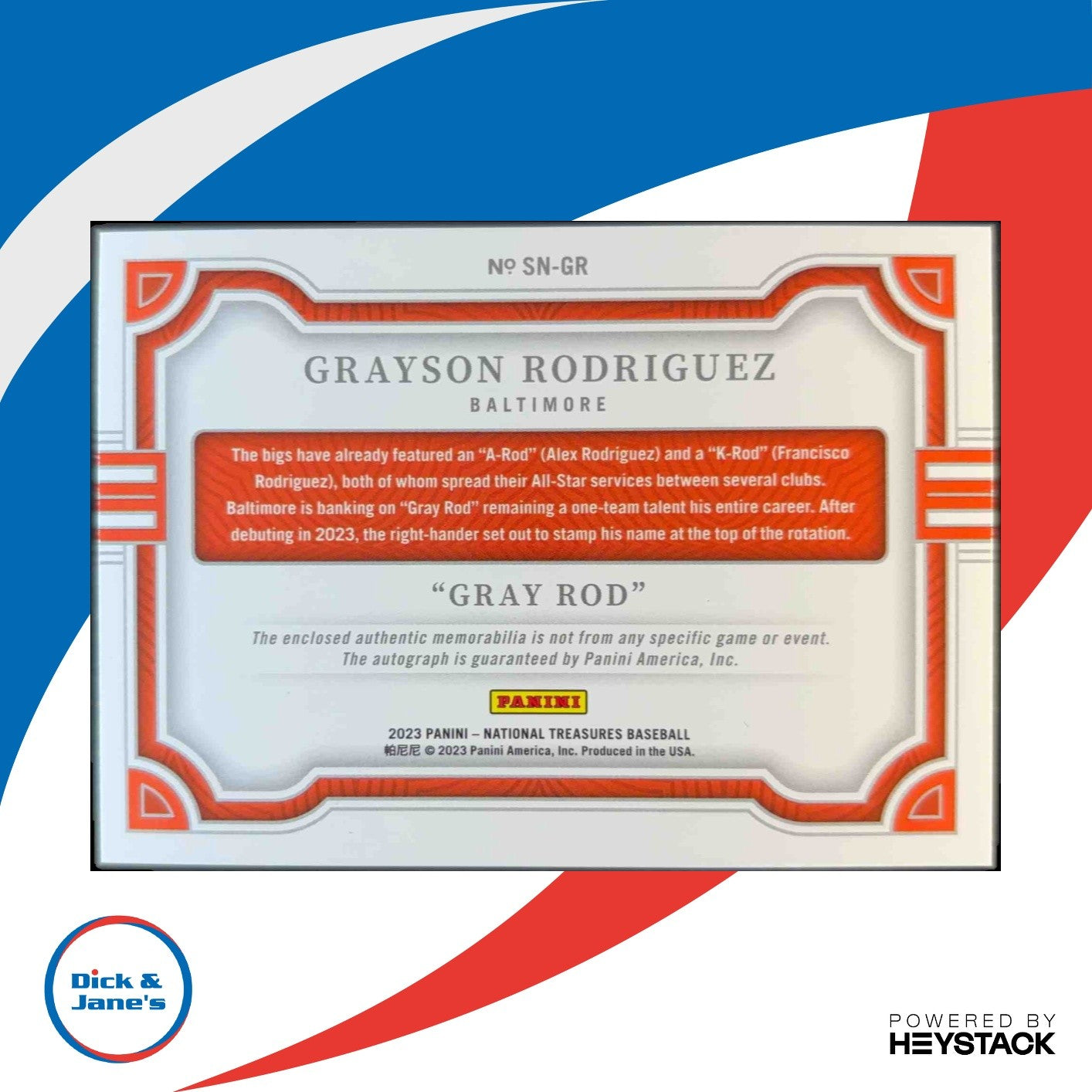2023 Panini National Treasures Grayson Rodriguez Signature Names 62/99 Auto - Sports Cards