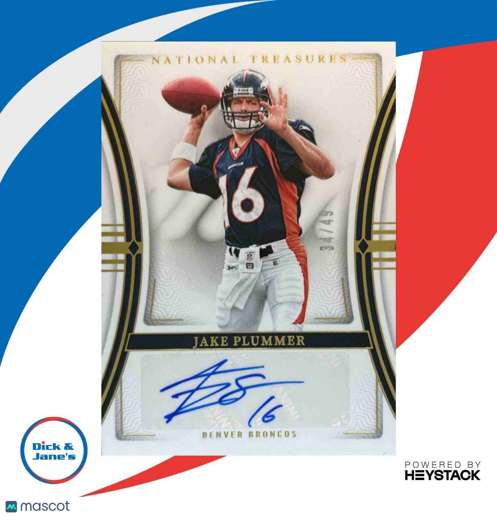 2023 Panini National Treasures Jake Plummer Signatures Gold 34/49 Broncos - Sports Cards