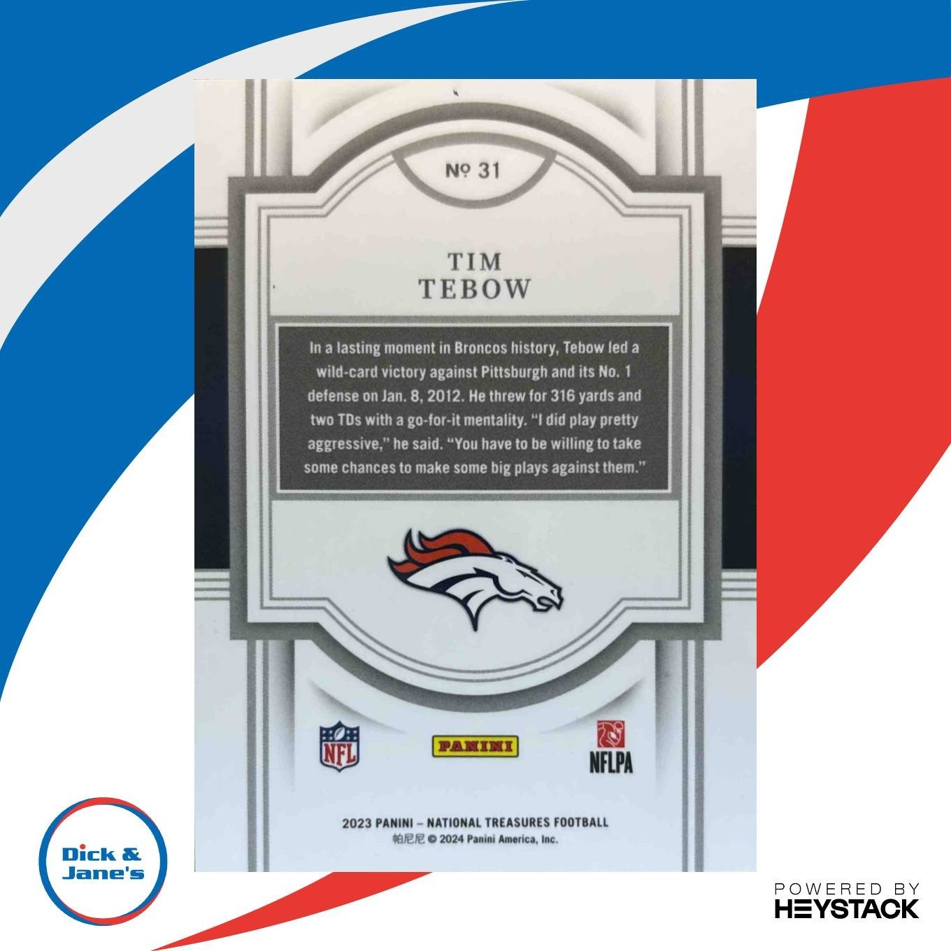 2023 Panini National Treasures Tim Tebow Gold 32/35 #31 Denver Broncos - Sports Cards