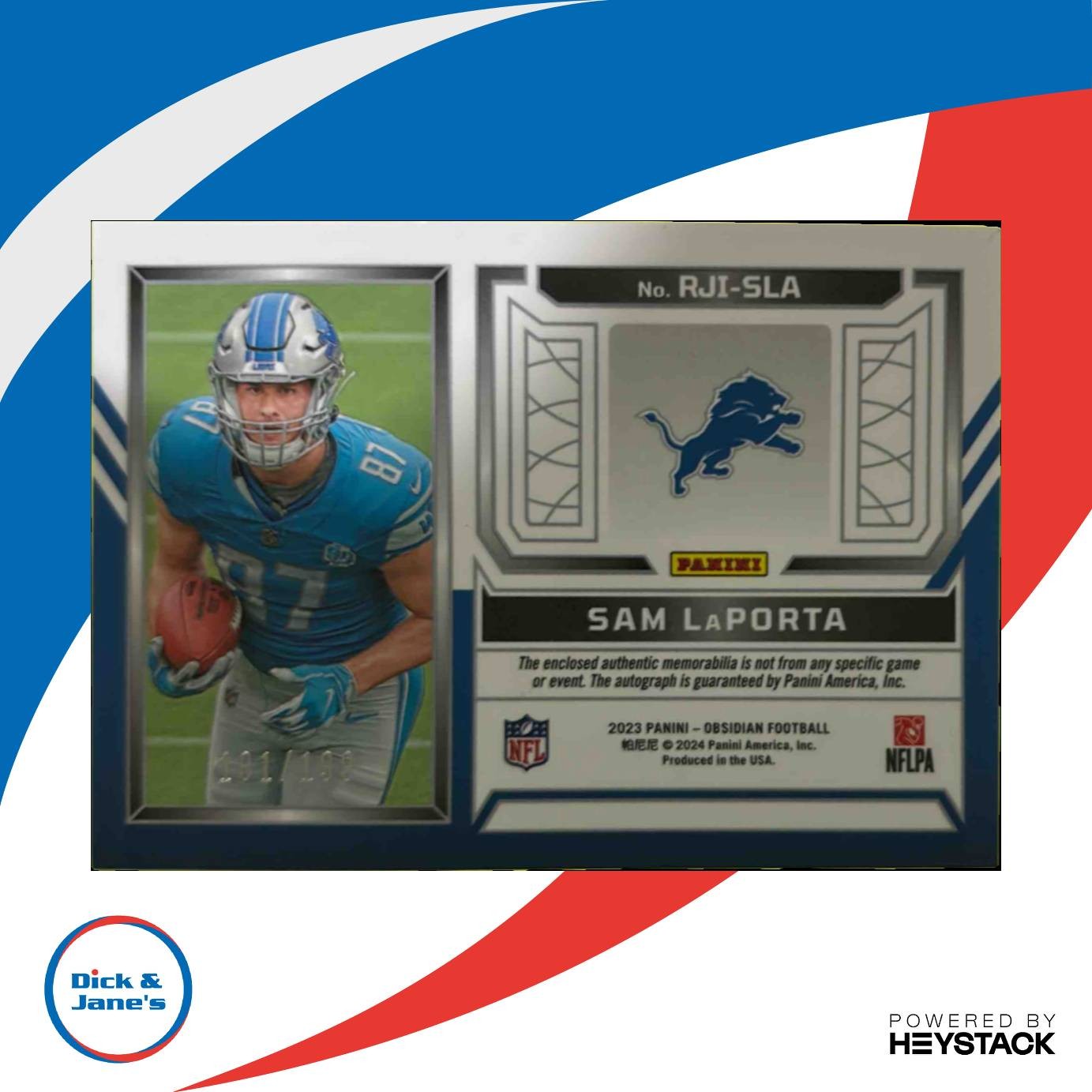 2023 Panini Obsidian Sam LaPorta Rookie Jersey Ink 181/199 Auto RC Detroit Lions - Sports Cards