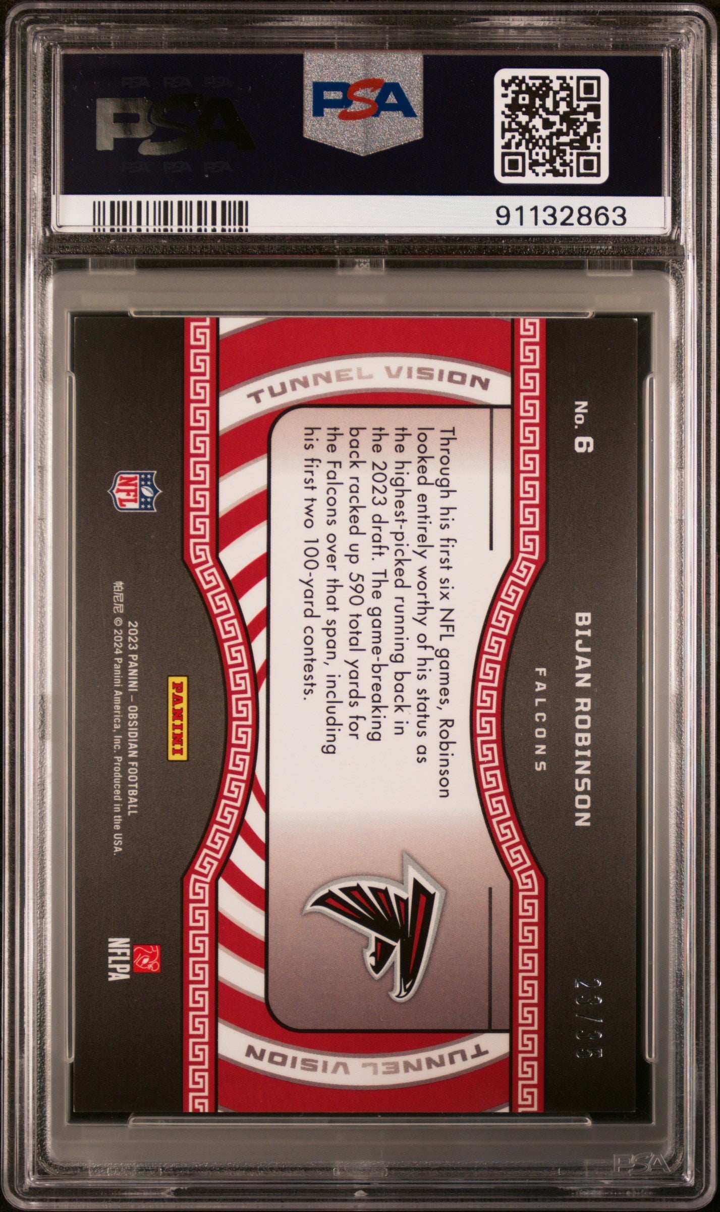 2023 Panini Obsidian Tunnel Vision Bijan Robinson Ee Green #6 PSA 8 - Graded Sports Cards