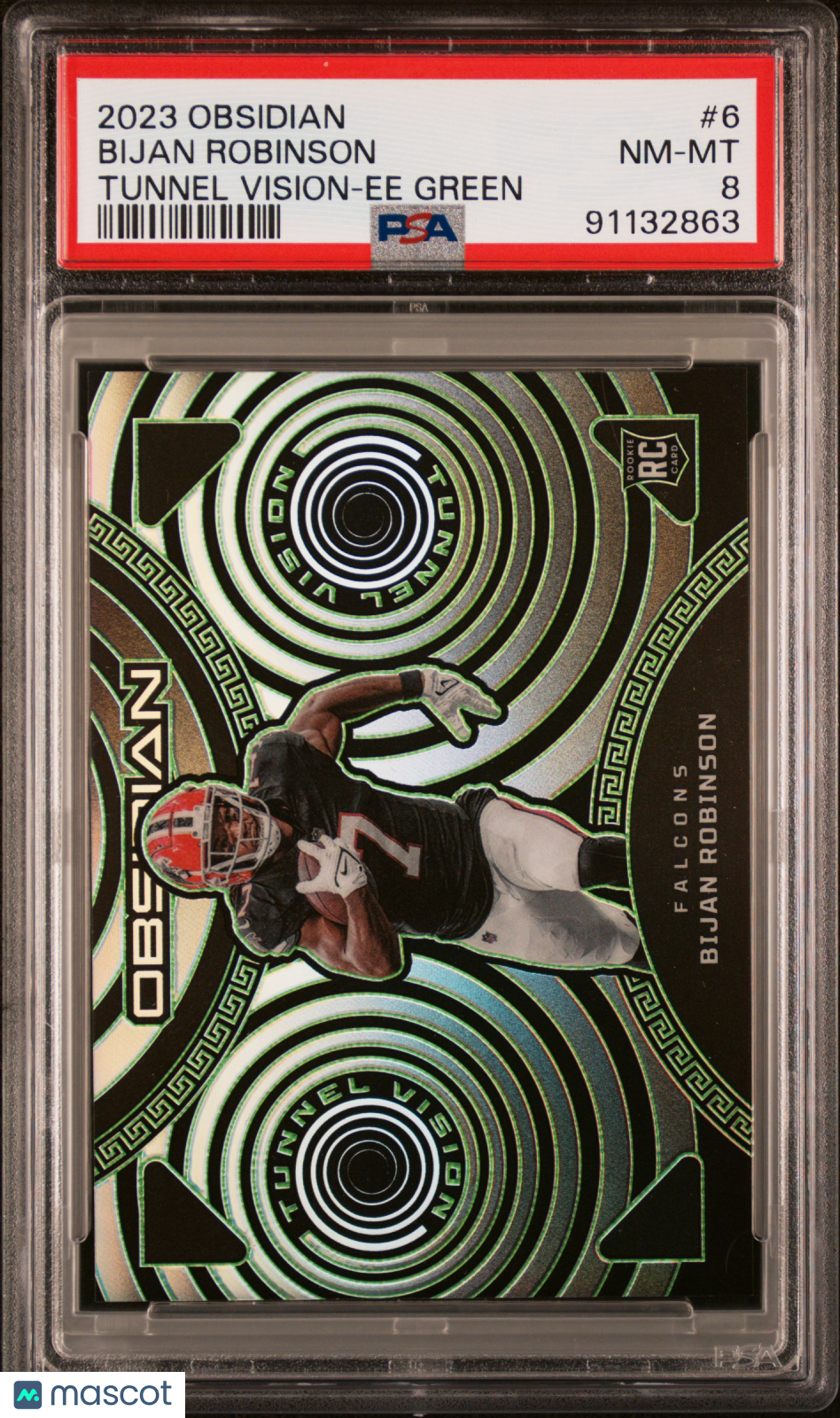 2023 Panini Obsidian Tunnel Vision Bijan Robinson Ee Green #6 PSA 8 - Graded Sports Cards