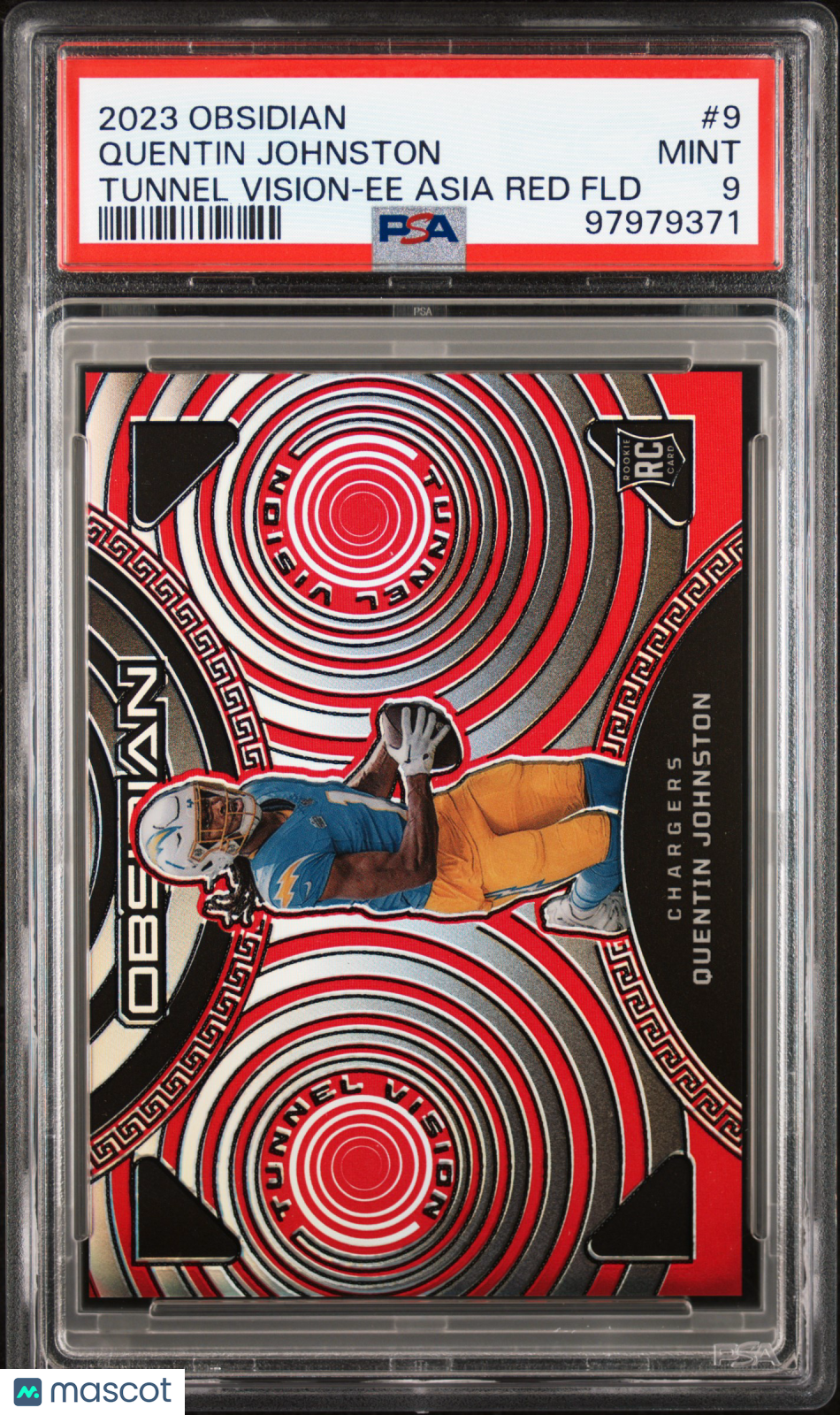 2023 Panini Obsidian Tunnel Vision Quentin Johnston RC Etch Asia Red Flood PSA 9 - Graded Sports Cards