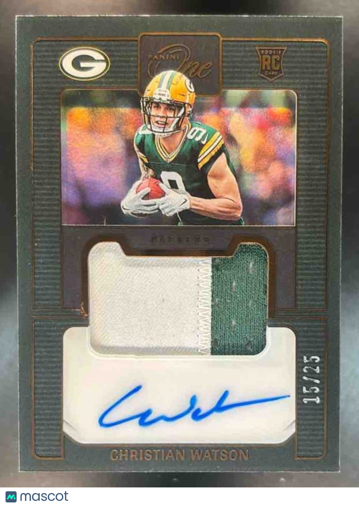 2023 Panini One Christian Watson 2022 Premium Rookie Patch Auto /25 MEM Packers - Sports Cards