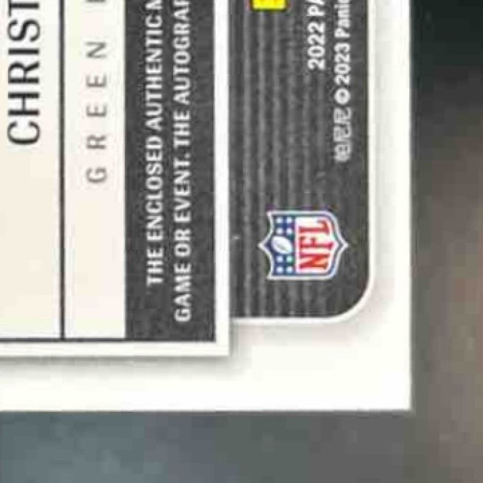 2023 Panini One Christian Watson 2022 Premium Rookie Patch Auto /25 MEM Packers - Sports Cards