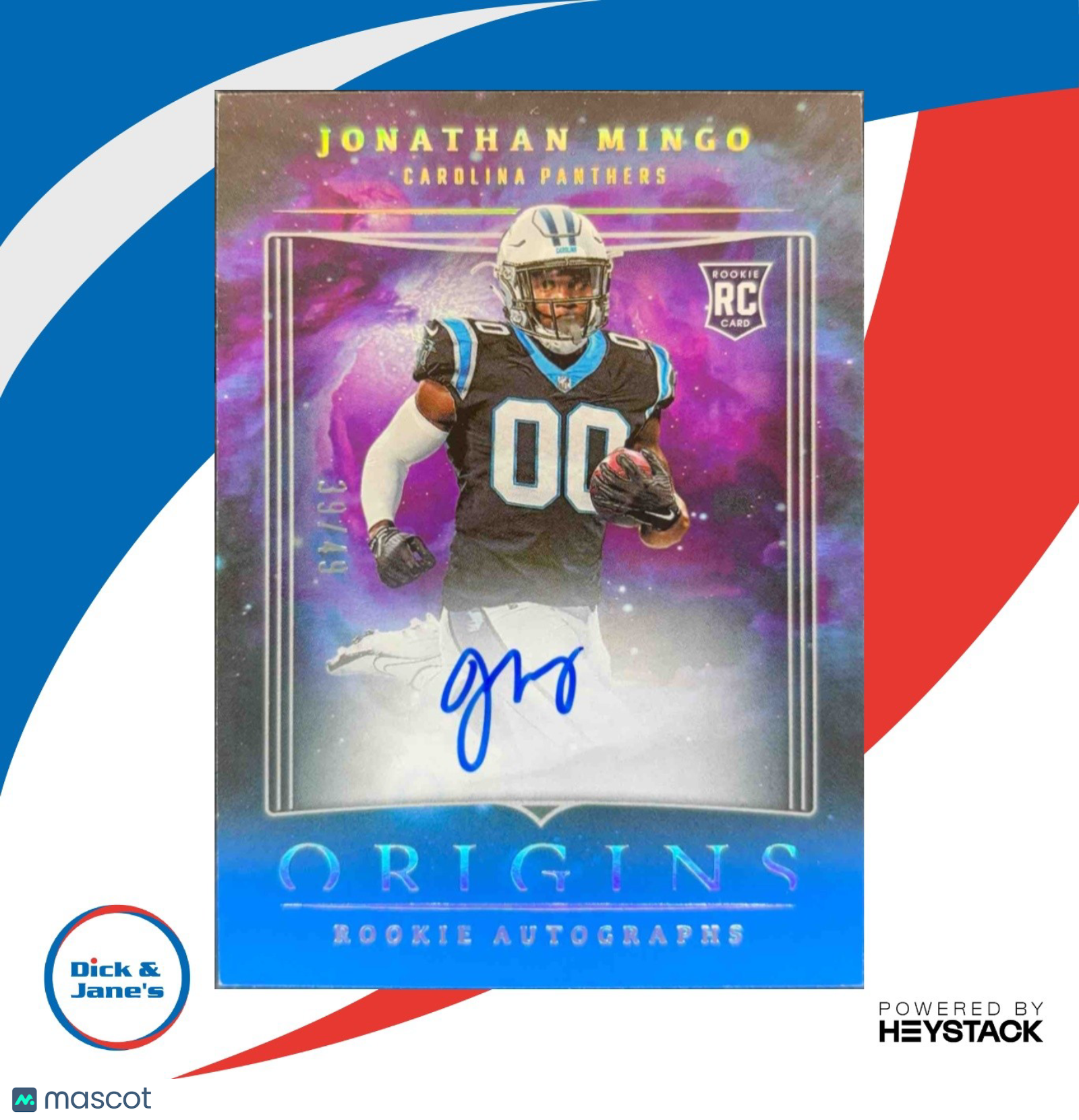 2023 Panini Origins Jonathan Mingo Rookie Auto Blue /49 RC Carolina Panthers - Sports Cards