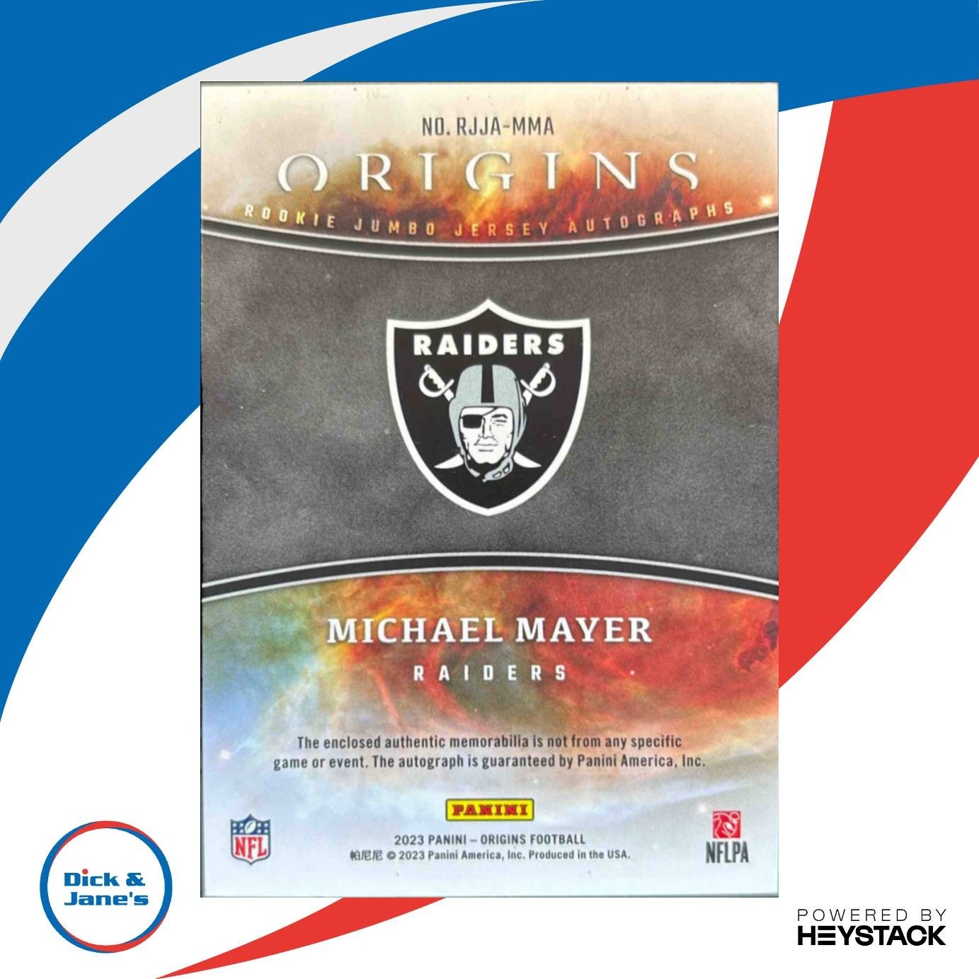 2023 Panini Origins Michael Mayer Rookie Jumbo Jersey Auto RC Las Vegas Raiders - Sports Cards