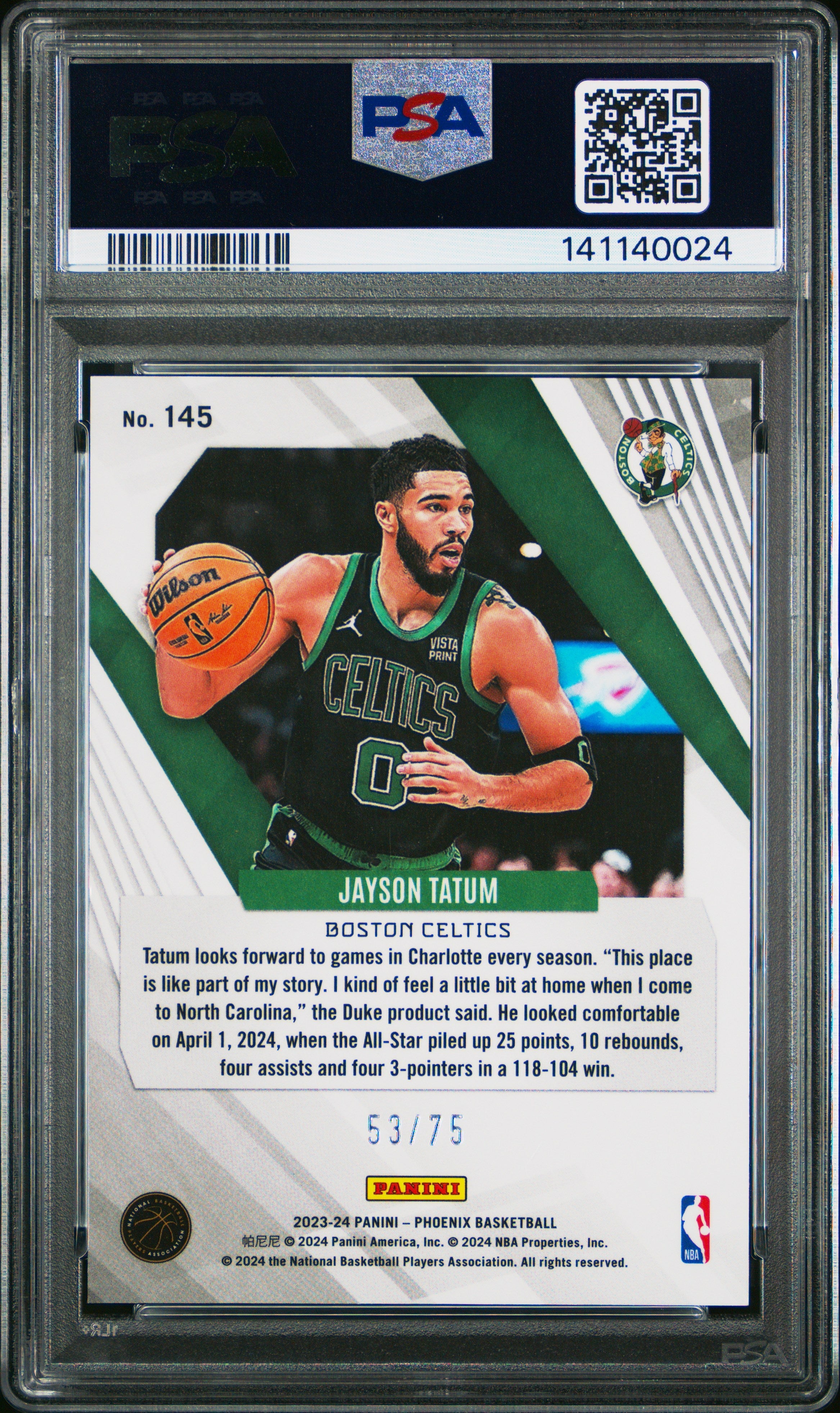 2023 Panini Phoenix Jayson Tatum Lava #145 PSA 10 - Graded Sports Cards