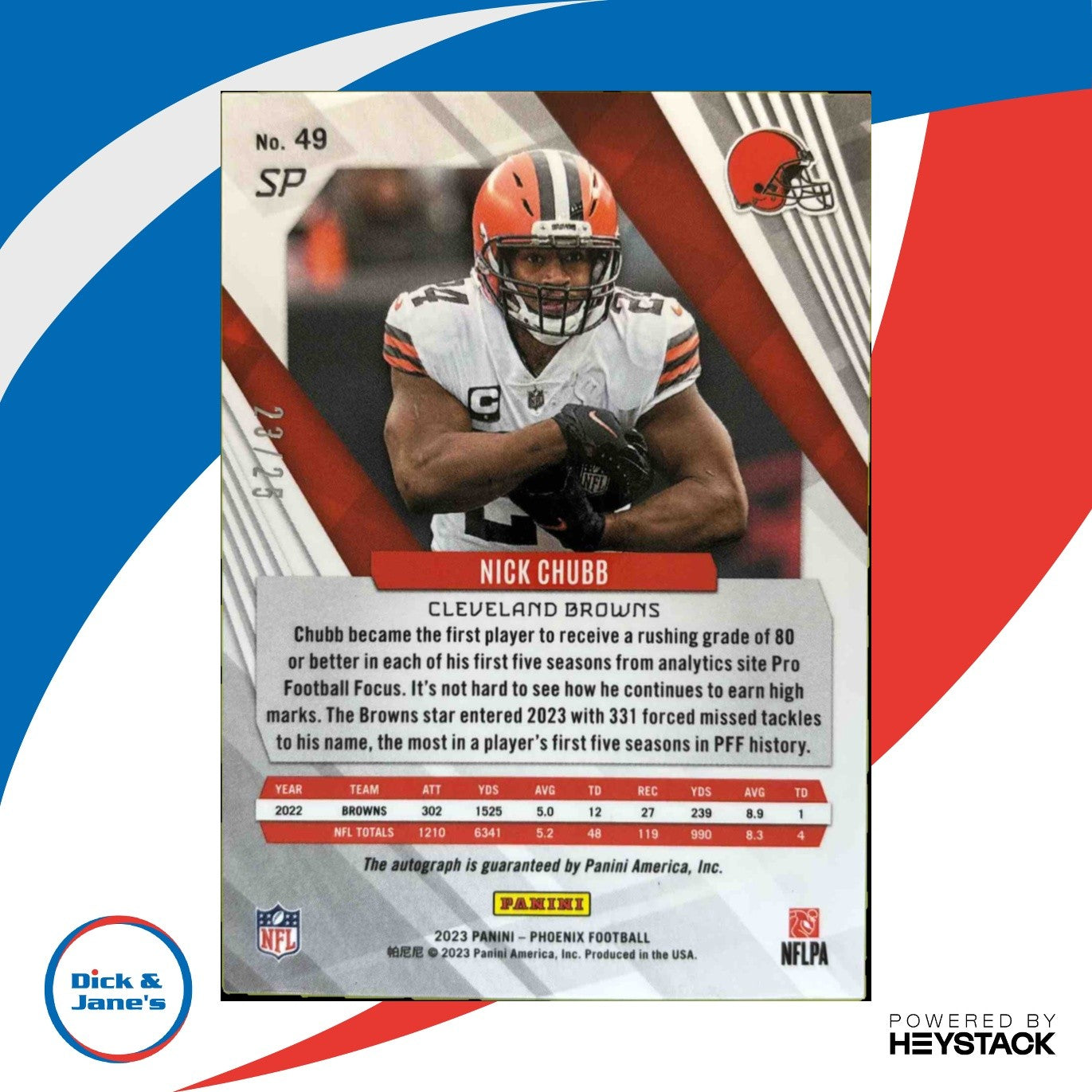 2023 Panini Phoenix Nick Chubb Auto Blue Ice 23/25 #49b SP VAR Cleveland Browns - Sports Cards