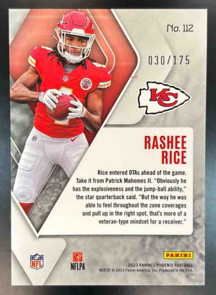 2023 Panini Phoenix Rashee Rice Lava /175 #112 RC Kansas City Chiefs - Sports Cards