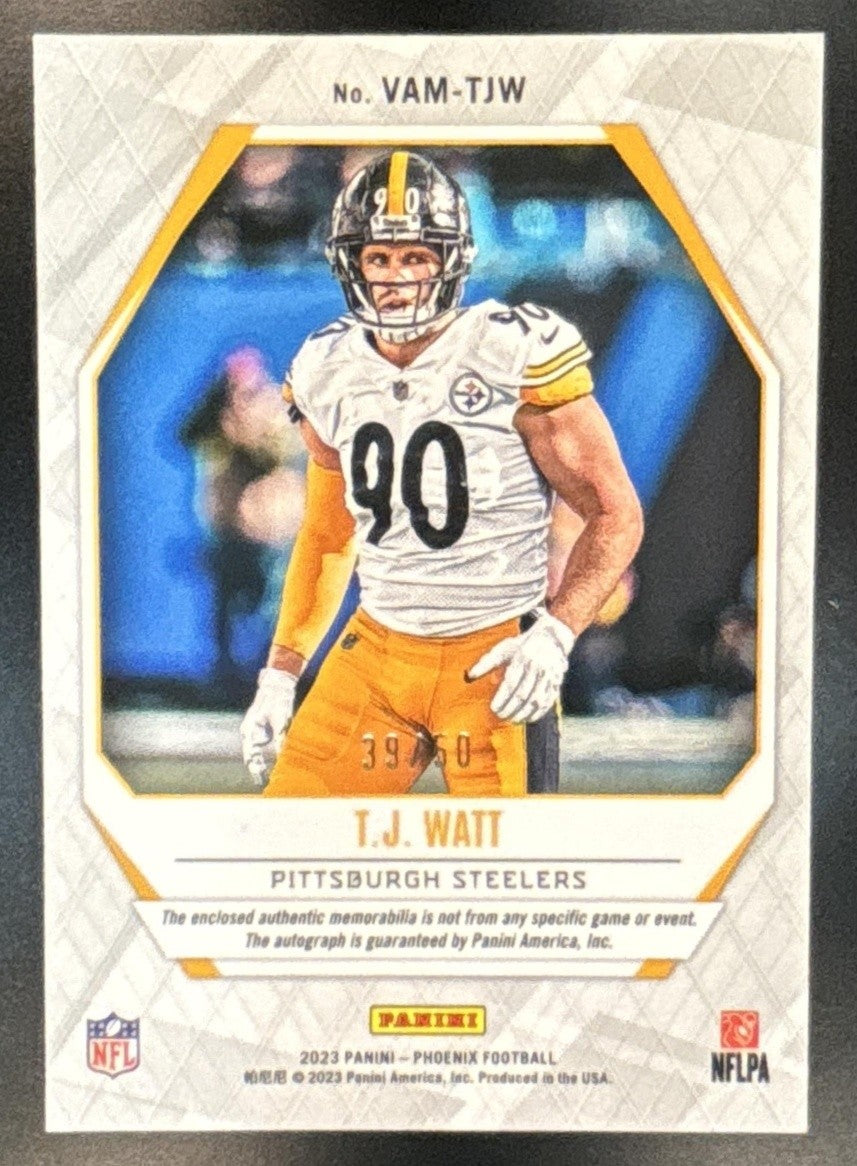 2023 Panini Phoenix T.J. Watt Veteran Auto Materials /50 MEM Pittsburgh Steelers - Sports Cards