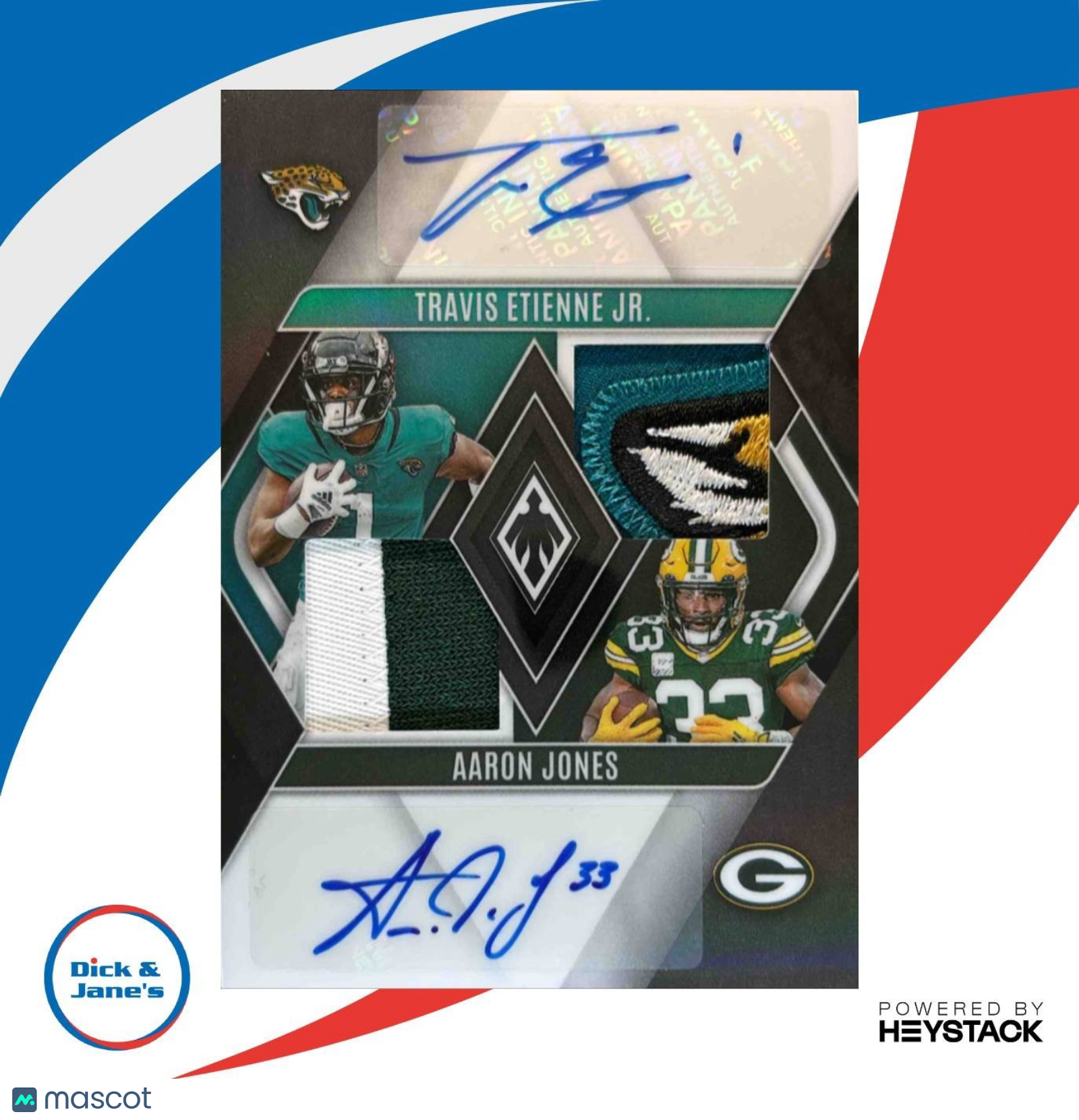 2023 Panini Phoenix Travis Etienne Jr. Aaron Jones Dual Patch Auto Black /10 - Sports Cards