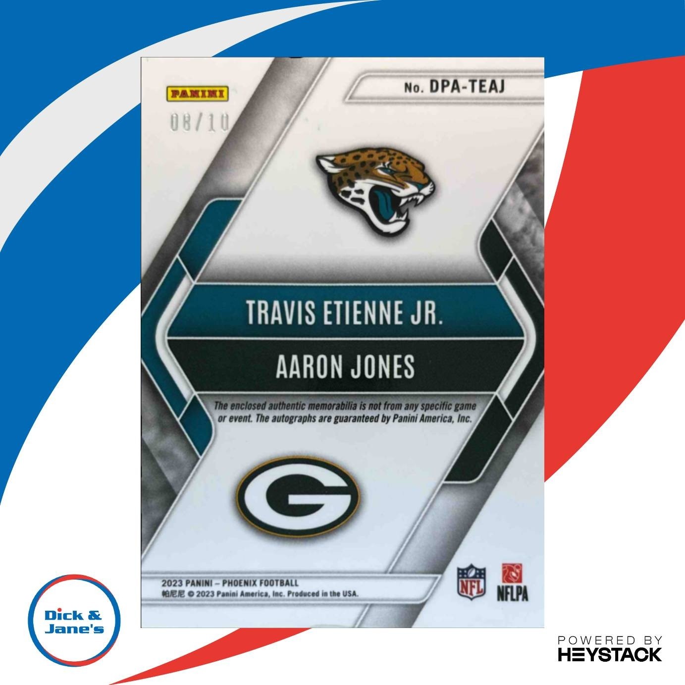 2023 Panini Phoenix Travis Etienne Jr. Aaron Jones Dual Patch Auto Black /10 - Sports Cards