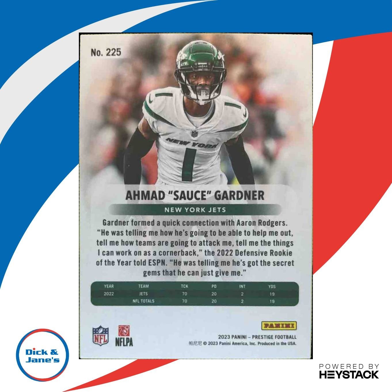2023 Panini Prestige Ahmad ’Sauce’ Gardner Xtra Points Purple /99 #225 Jets - Sports Cards