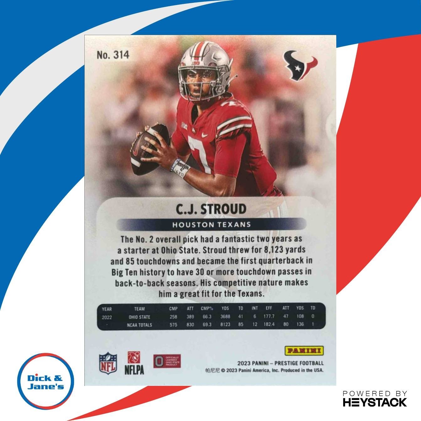 2023 Panini Prestige C.J. Stroud Xtra Points Blue 227/399 #314 RC Houston Texans - Sports Cards