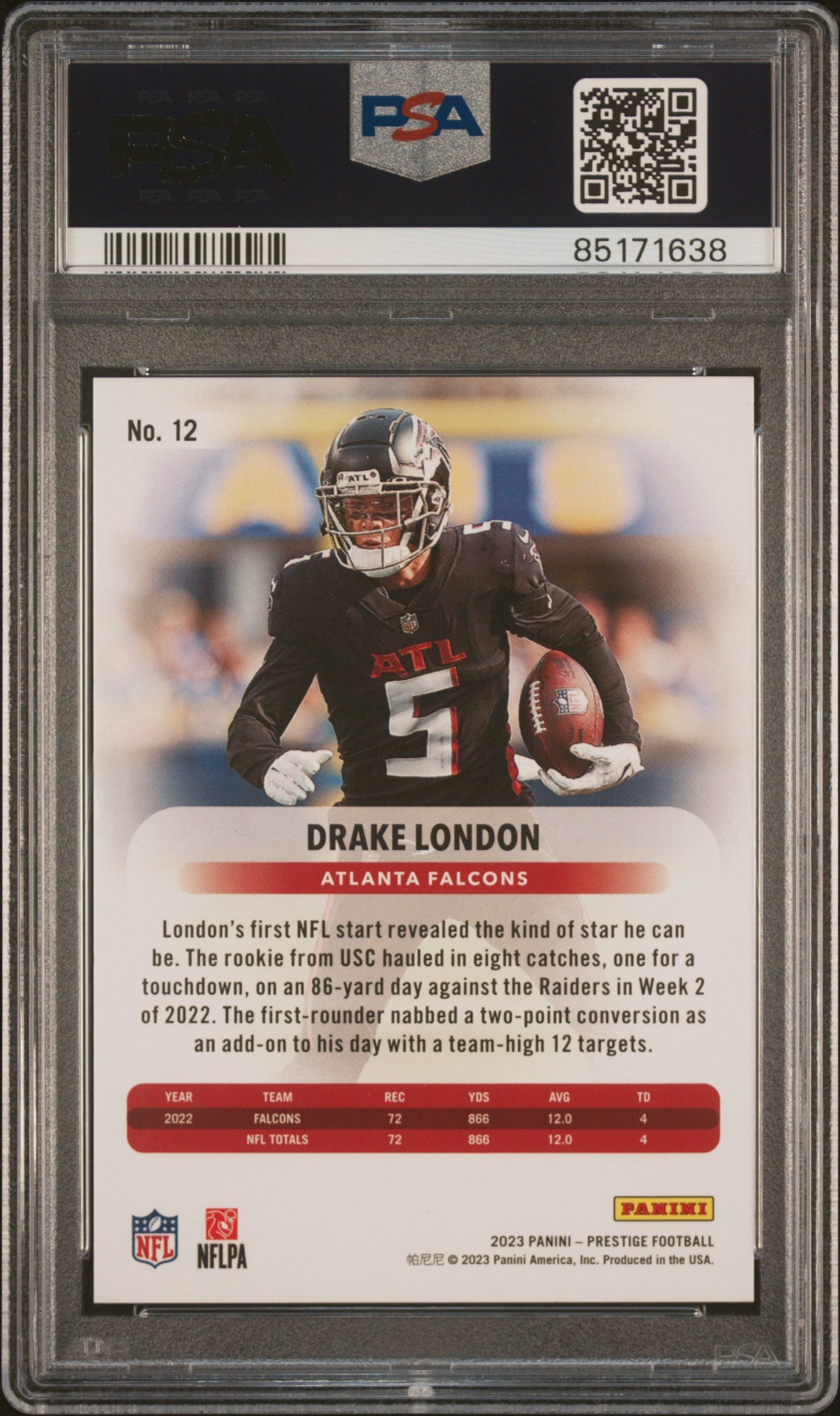 2023 Panini Prestige Drake London Gold Xtra Points #12 PSA 10 - Graded Sports Cards