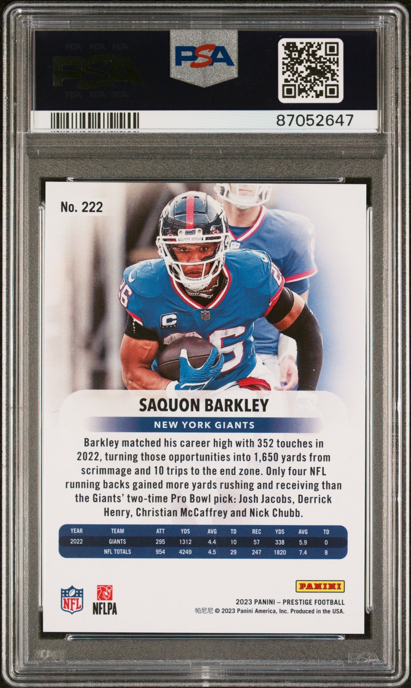 2023 Panini Prestige Saquon Barkley Red Xtra Points 669/977 #222 PSA 9 - Graded Sports Cards