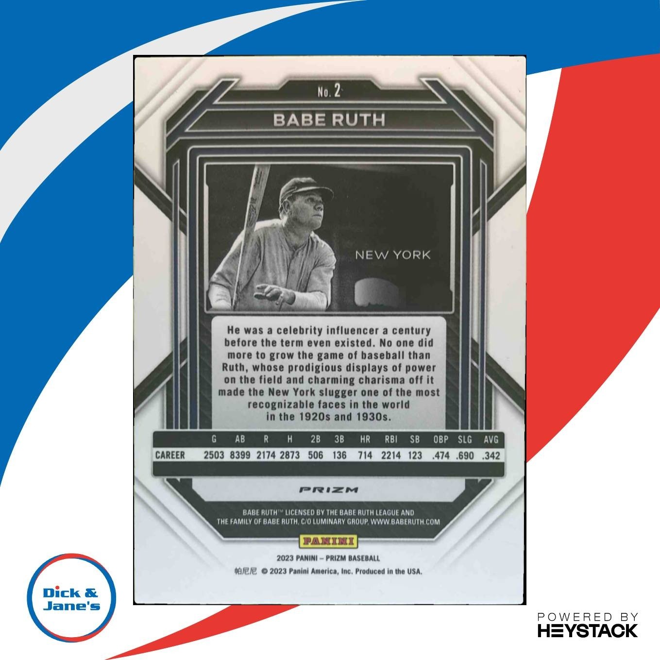 2023 Panini Prizm Babe Ruth Blue Ice #2 New York Yankees - Sports Cards