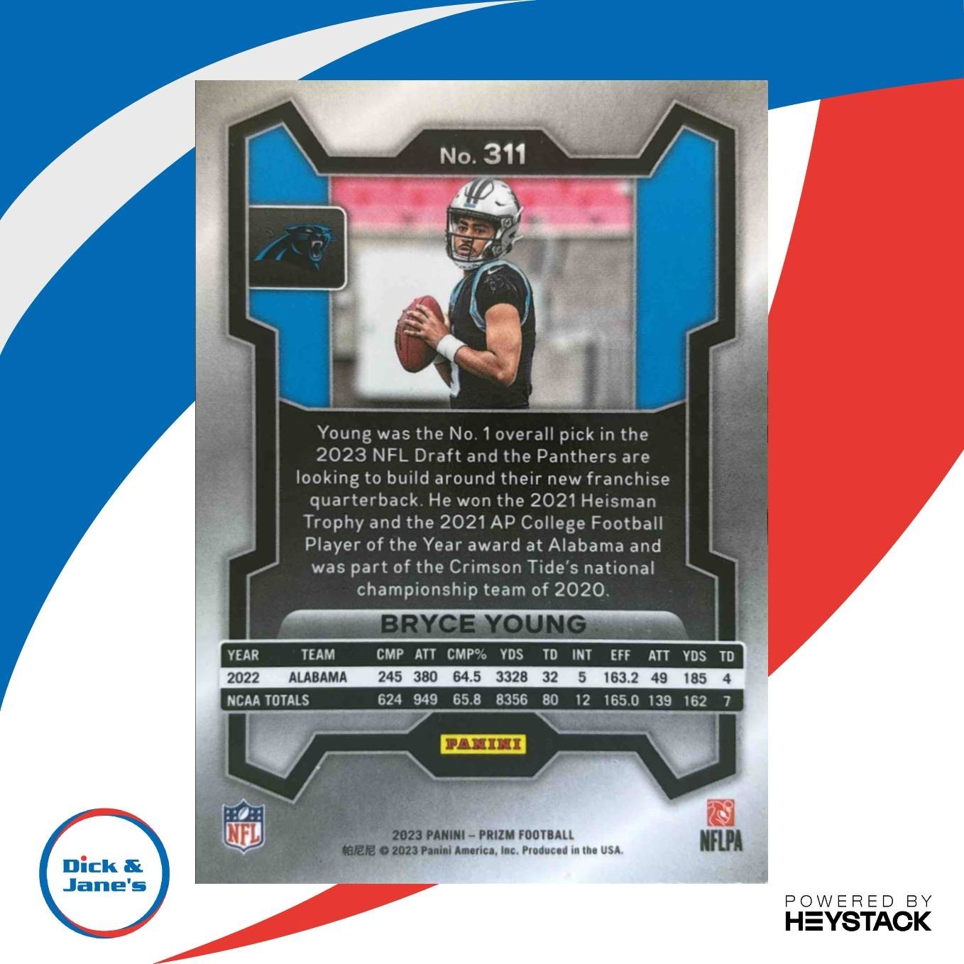 2023 Panini Prizm Bryce Young #311 RC Carolina Panthers - Sports Cards