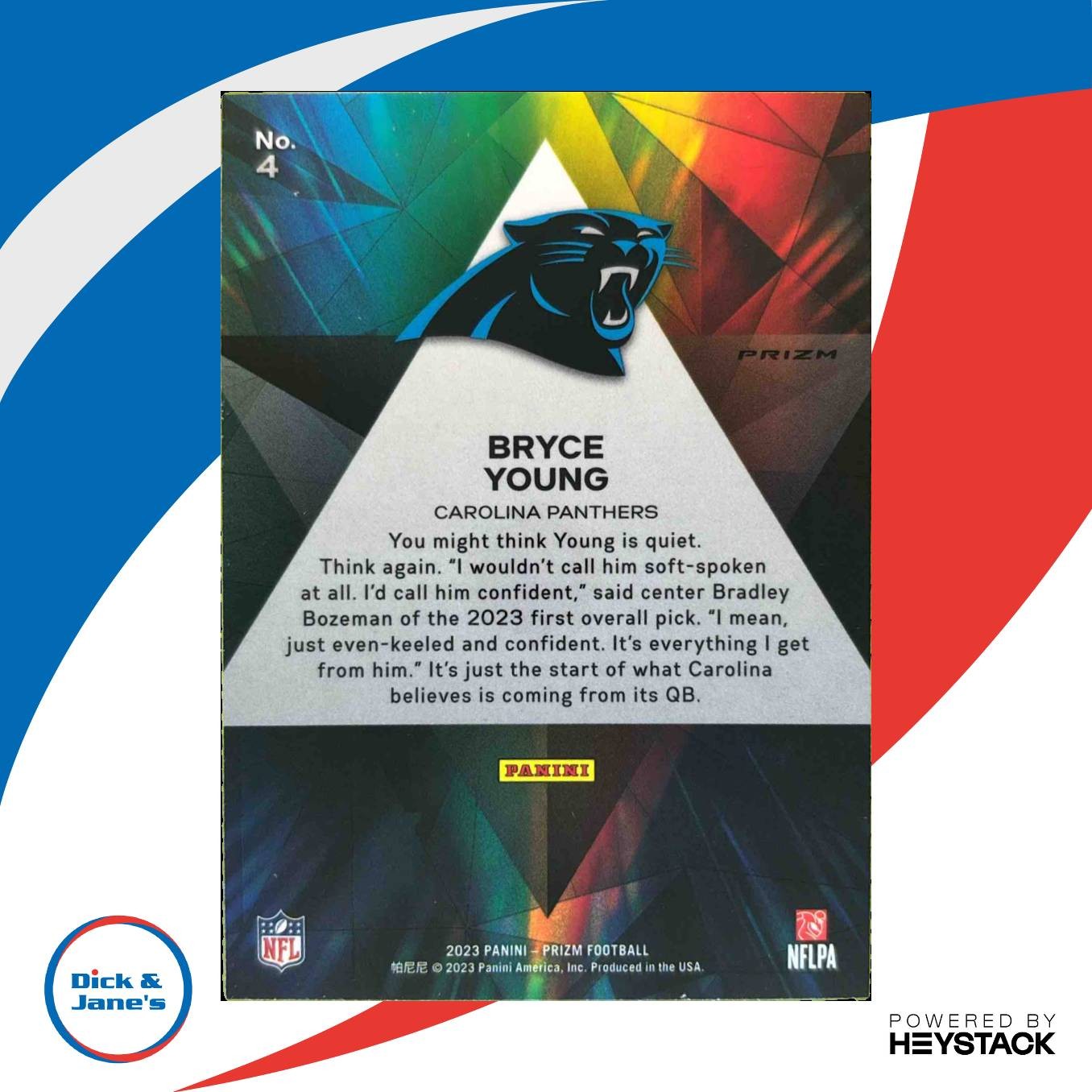 2023 Panini Prizm Bryce Young Prizmatic Prizms Green Ice #4 RC Carolina Panthers - Sports Cards