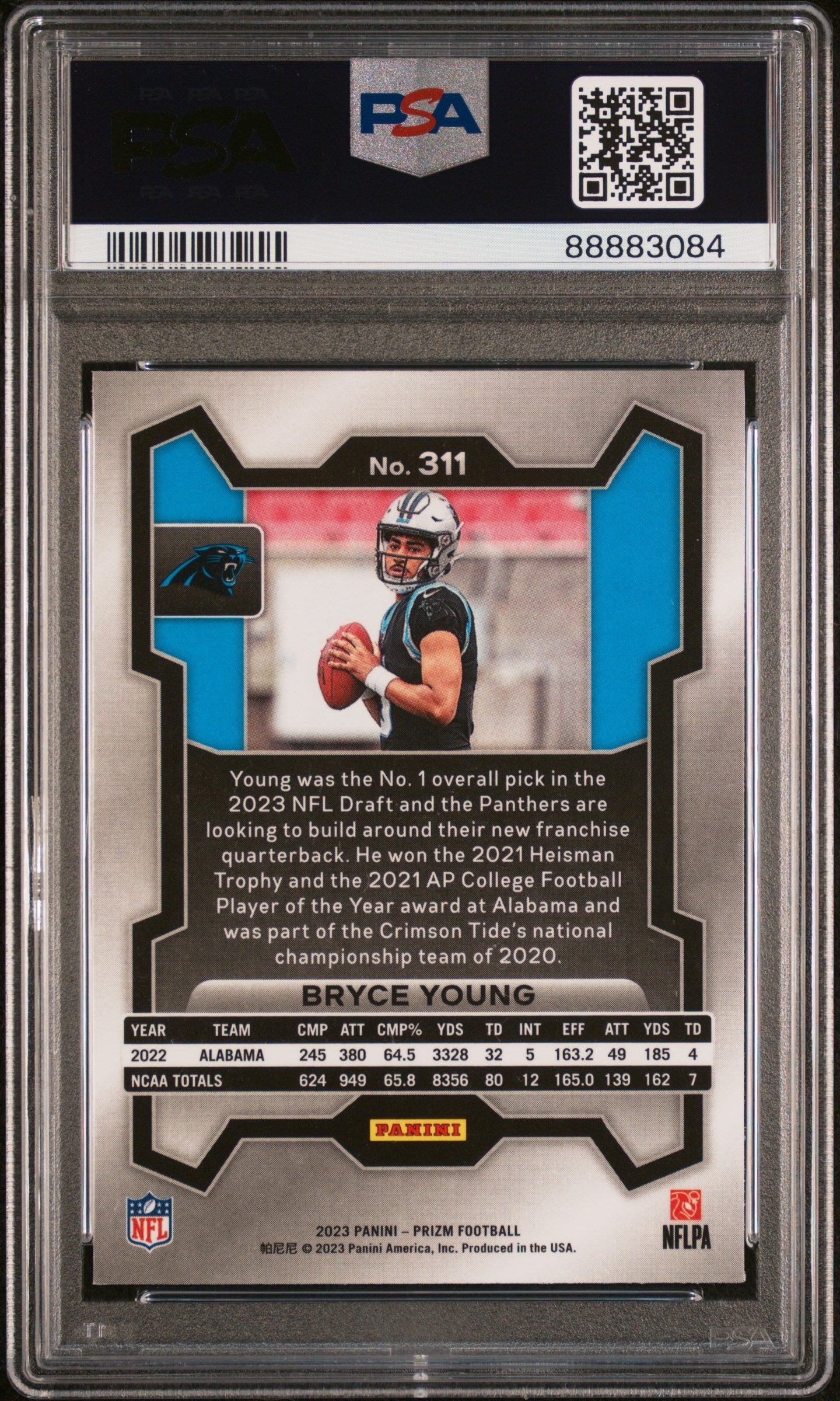 2023 Panini Prizm Bryce Young Rookie #311 PSA 8 Carolina Panthers - Graded Sports Cards