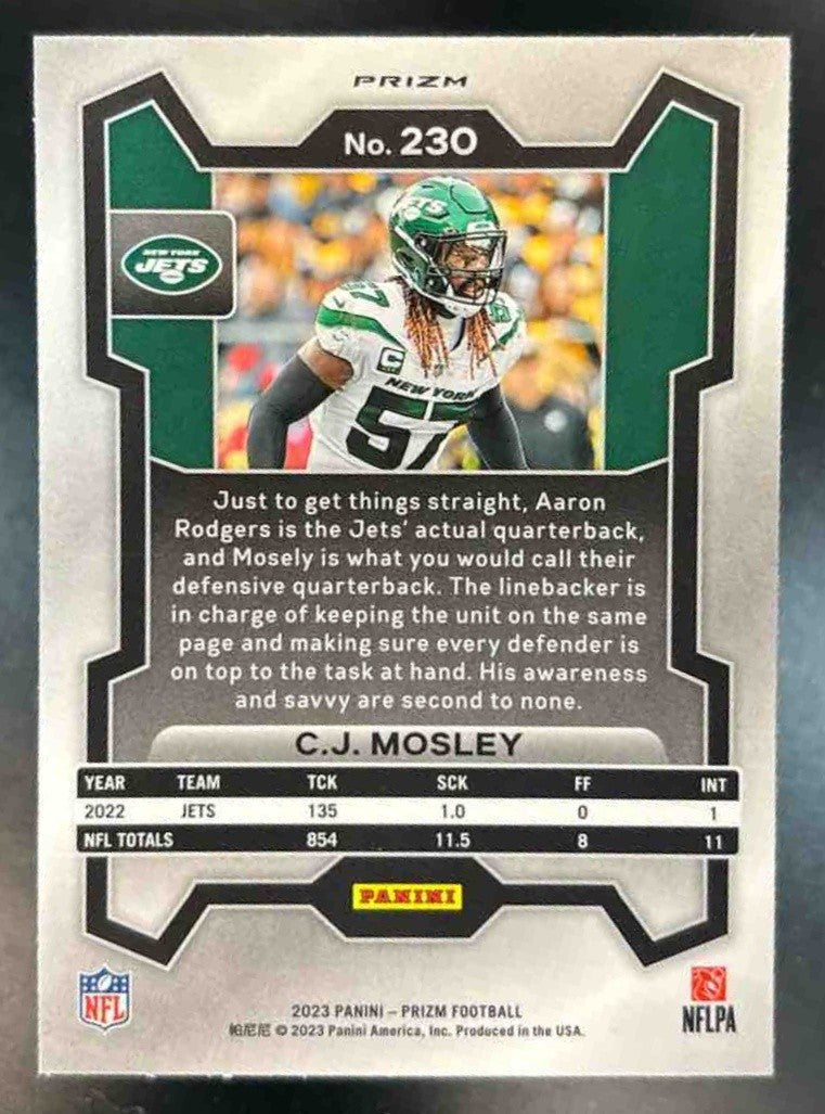 2023 Panini Prizm C.J. Mosley Black and White Checker #230 New York Jets - Sports Cards