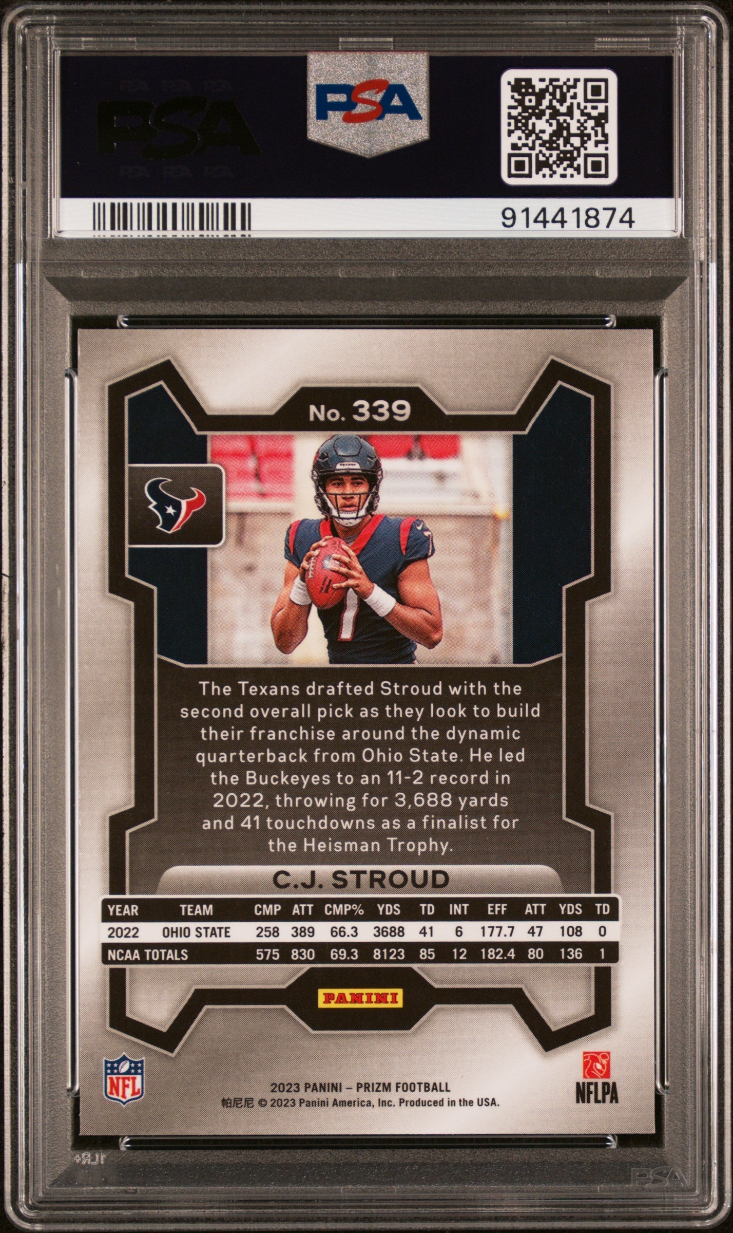 2023 Panini Prizm CJ Stroud Rookie #339 PSA 10 GEM MINT Houston Texans - Graded Sports Cards