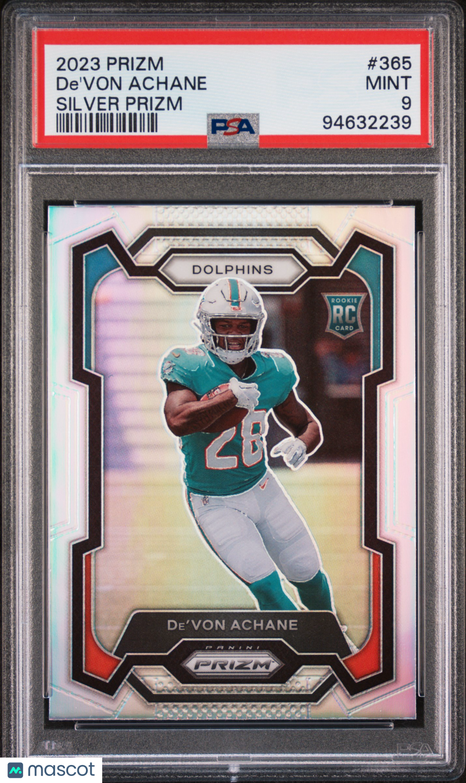 2023 Panini Prizm De’von Achane Silver Rookie #365 PSA 9 MINT Miami Dolphins - Graded Sports Cards