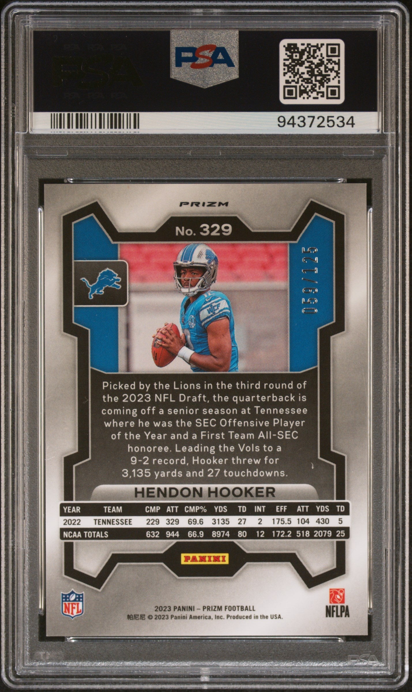 2023 Panini Prizm Hendon Hooker Purple Rookie #329 PSA 10 Detroit Lions - Graded Sports Cards