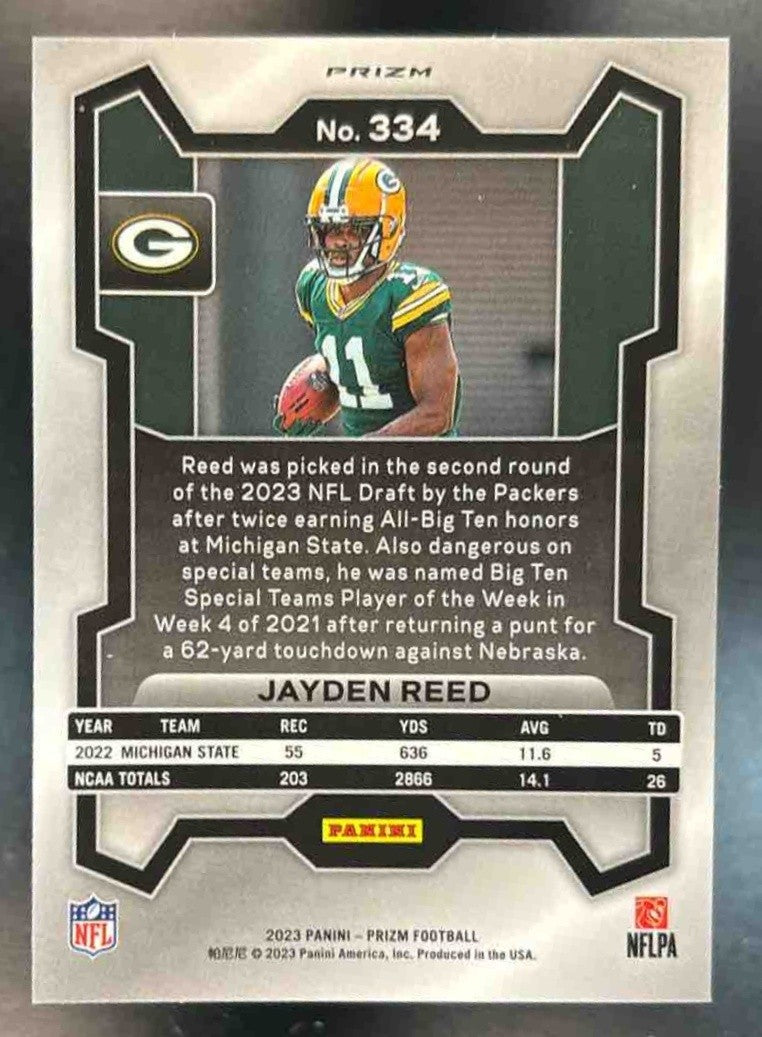 2023 Panini Prizm Jayden Reed Neon Green Pulsar #334 RC Bay Packers - Sports Cards