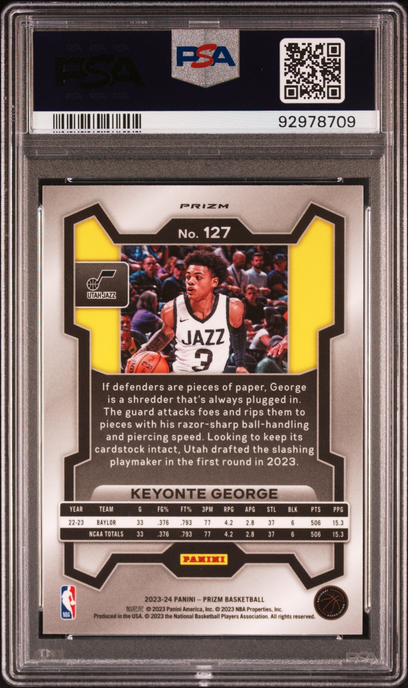 2023 Panini Prizm Keyonte George Silver #127 PSA 9 Utah Jazz - Graded Sports Cards